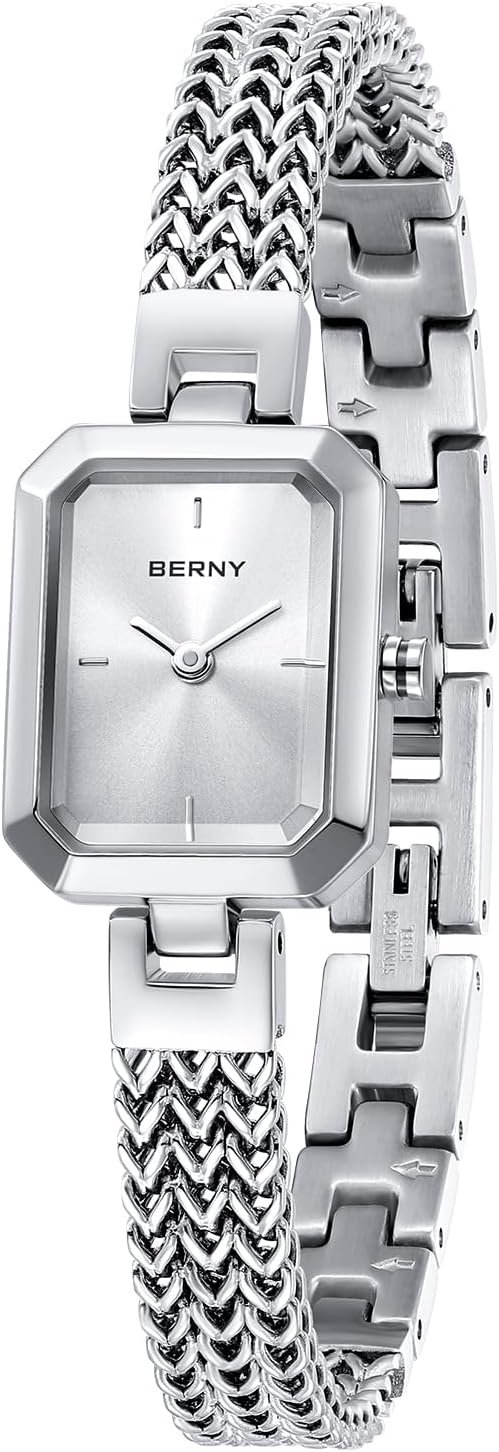 BERNY Watches for Women Easy Resize Ladies Bracelet Watch All Stainless Steel Luxury Fashion Small Square Wristwatch Waterproof Detachable Band