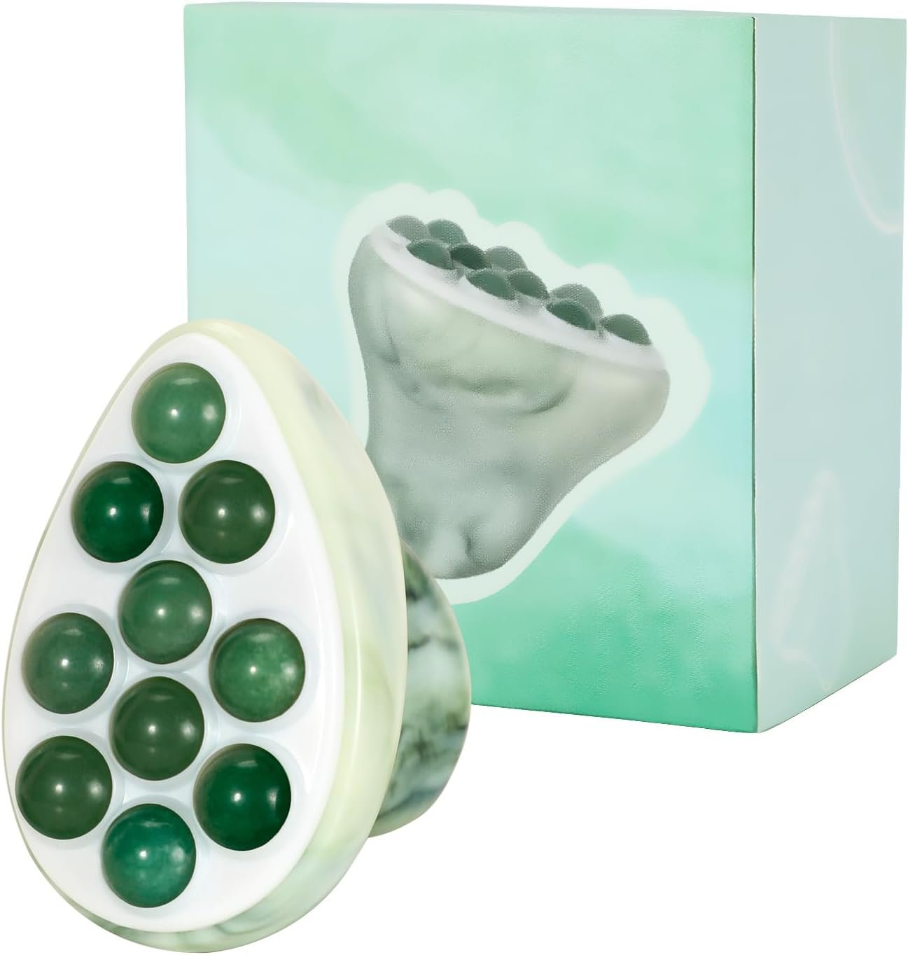 Jade Roller for Face, Gua Sha Facial Tool, Ice Eye Massager for Puffy Eyes & Dark Circles, Cold Skin Care Face Roller, Lymphatic Drainage Stone Massager, Defining the appearance of the chin (Green)