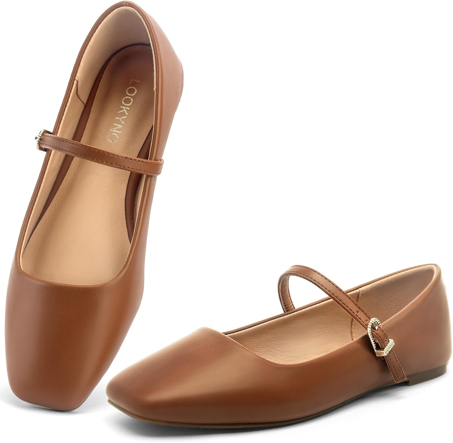 Womens Mary Jane Flats Closed Toe Buckle Strap Square Toe Ballet Flats | Closed Toe, Adjustable Strap, Buckle Closure, Comfortable, Soft PU Leather