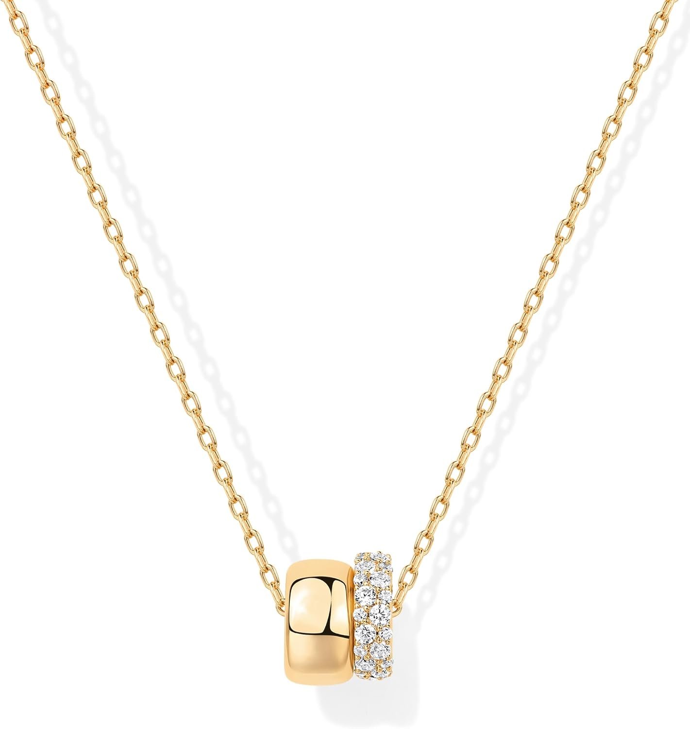 PAVOI 14K Gold Plated Pendant Necklace for Women, CZ Rondelle Pendants