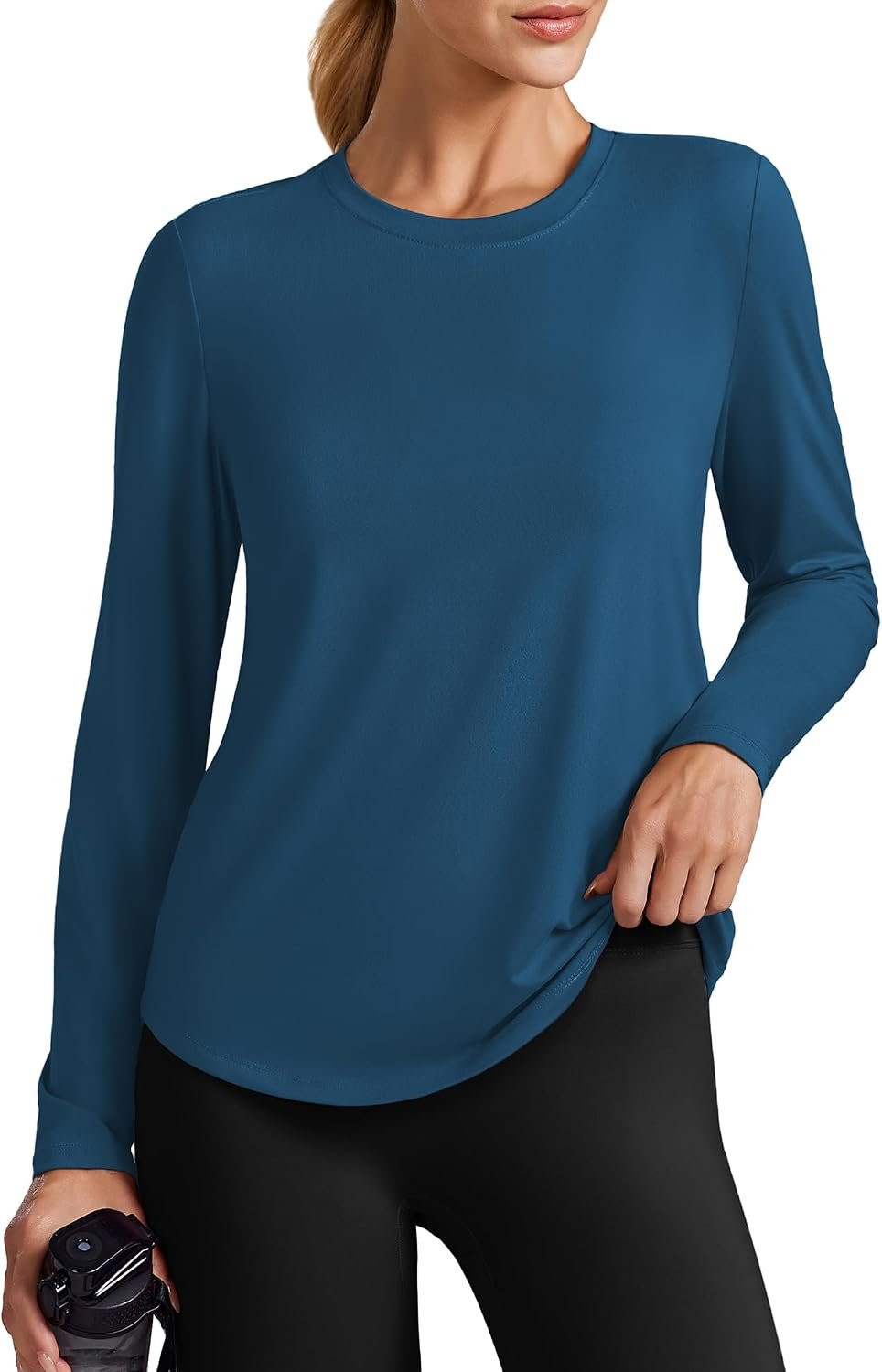 PINSPARK Workout Tops for Women Soft Breathable Long Sleeve Hiking Shirts SPF 50+ Casual Top Fitness Clothing, Dark Blue Medium