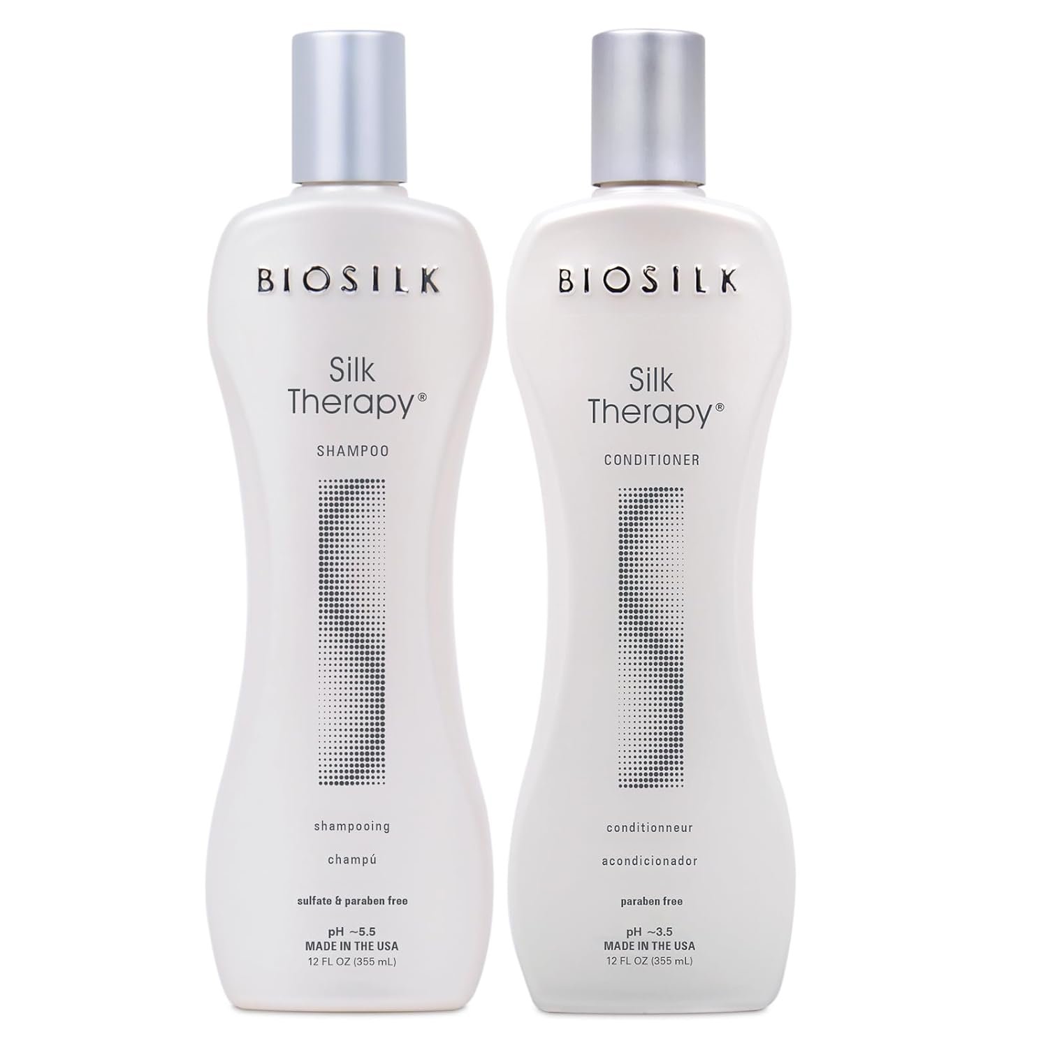 BioSilk Silk Therapy Duo Set, Shampoo & Conditioner for Gentle Cleansing, Moisturizing & Shiny Hair, Smooth, Replenished Hair, Sulfate-Free, Paraben-Free, Cruelty-Free, 12 Oz Each (Pack of 2)