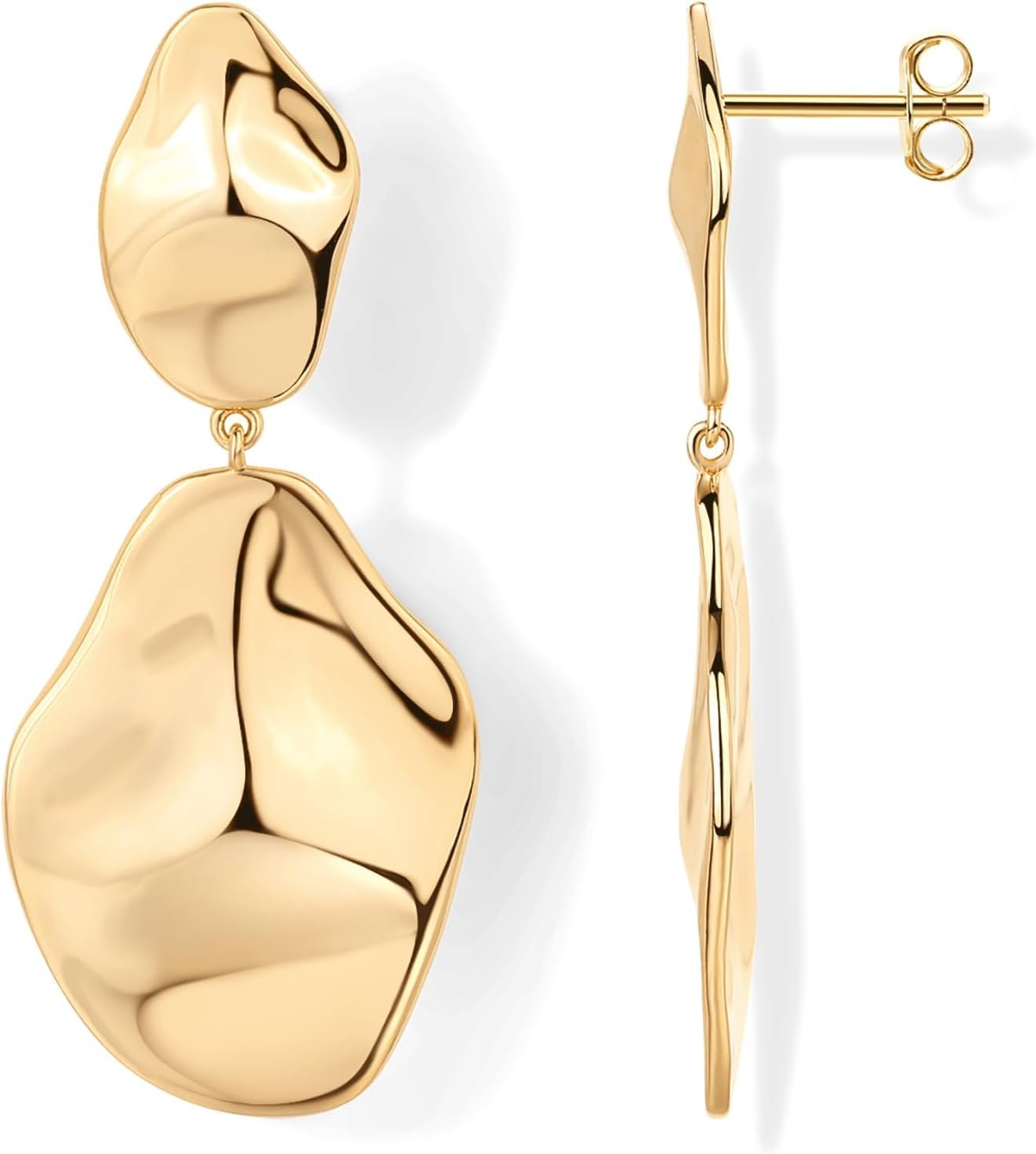 PAVOI 14K Gold Plated Teardrop Statement Drop Dangle Earrings for Women | Hypoallergenic Earrings with 925 Sterling Silver Posts, Lightweight Hammered Dangle Earrings