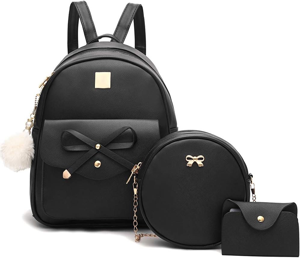 I IHAYNER Girls Bowknot 3-Pieces Fahsion Leather Backpack Backpack Purse for Women Rucksack for Ladies Shoulder Bag