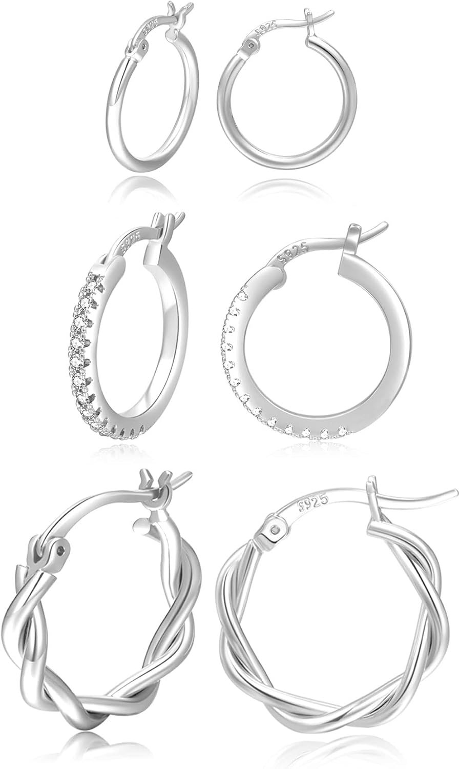 PABBEU 925 Sterling Silver Small Hoop Earrings Set for Women Hypoallergenic
