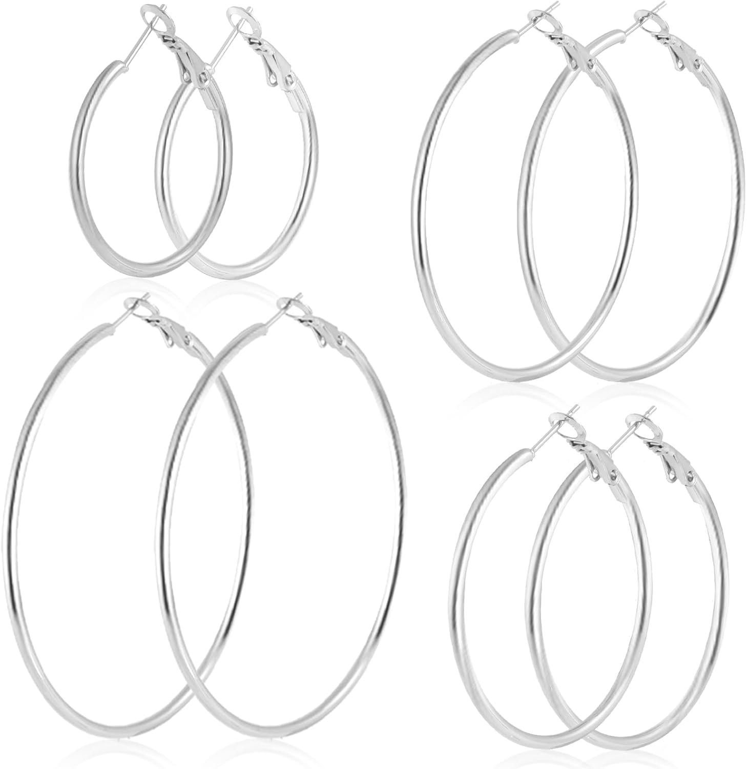 4 Pairs Stainless Steel Hoop Earrings Set for Women Hypoallergenic