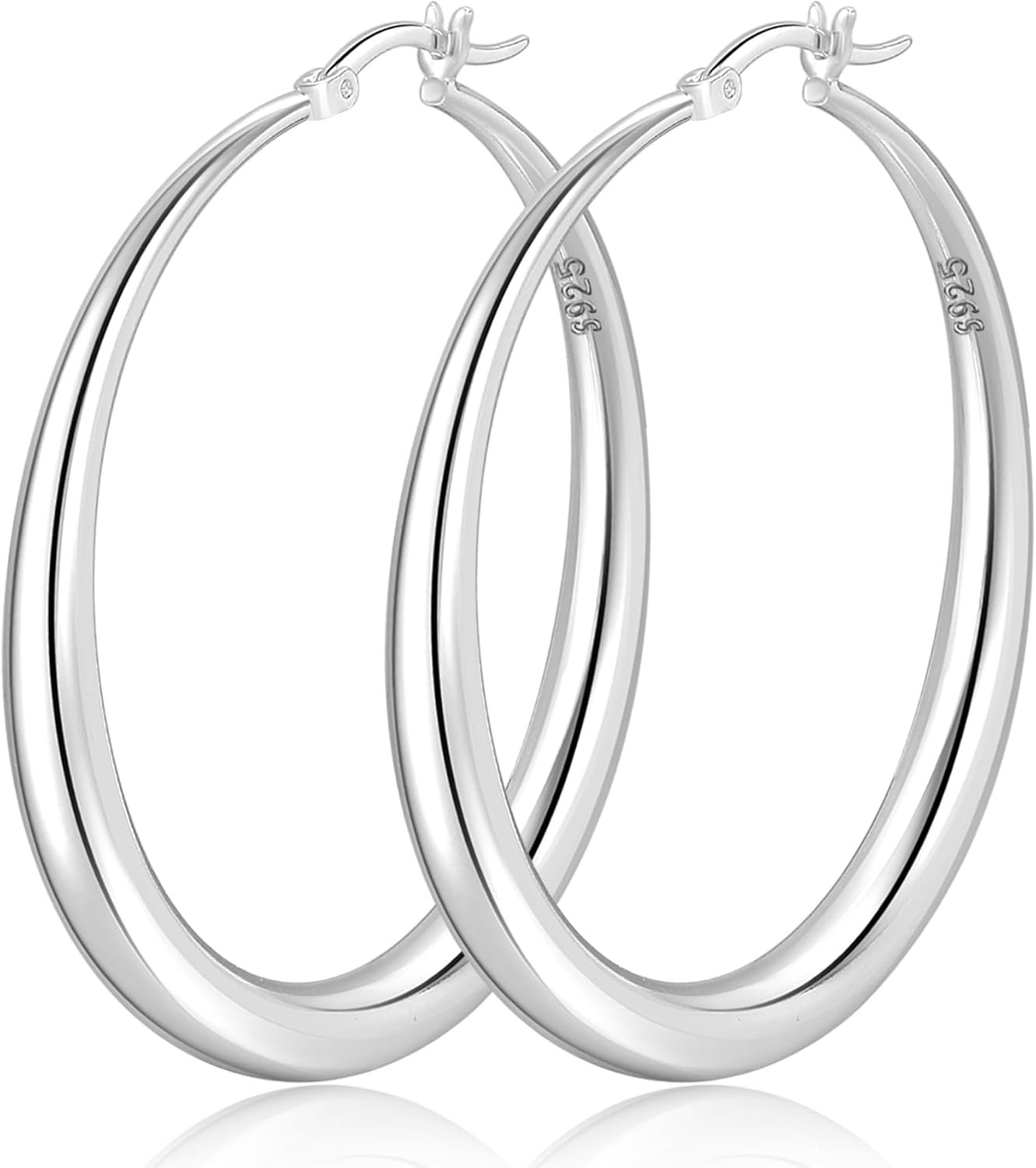 PABBEU Sterling Silver Hoop Earrings for Women Large Thick Chunky 35-70mm