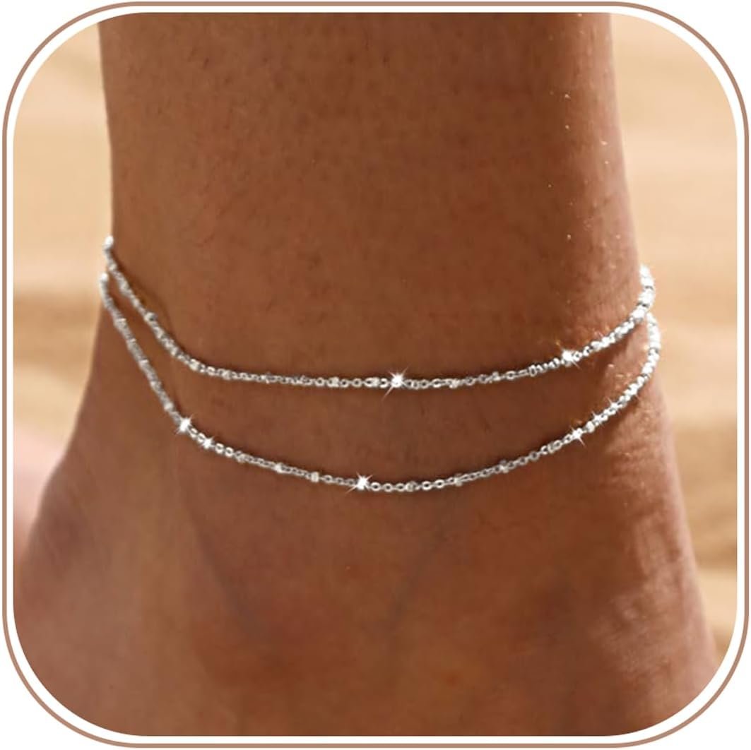 Silver Ankle Bracelets for Women Waterproof