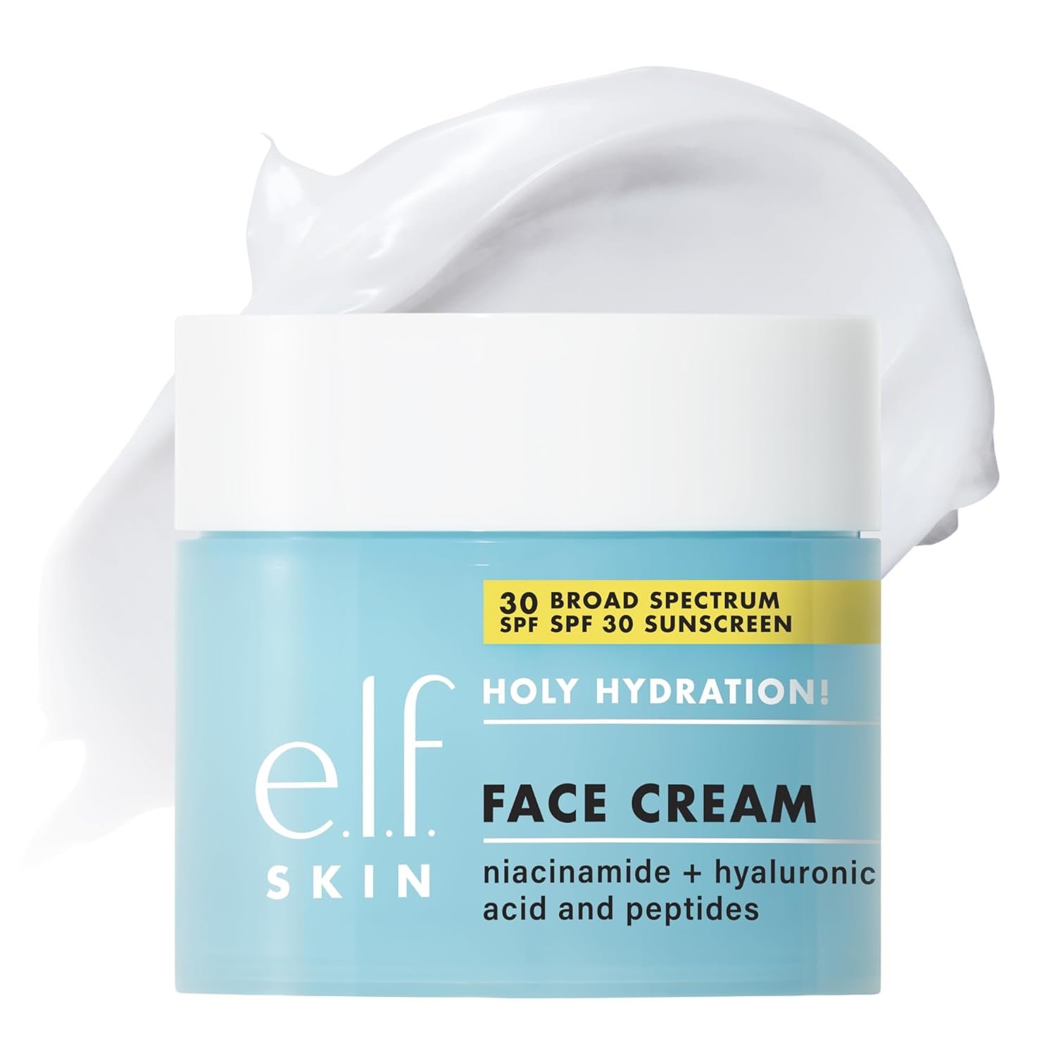 e.l.f. SKIN Holy Hydration! Face Cream Broad Spectrum SPF 30 Sunscreen Moisturizer, Made with Hyaluronic Acid, Niacinamide & Peptides, Lightweight Daily Protection, 1.7 oz
