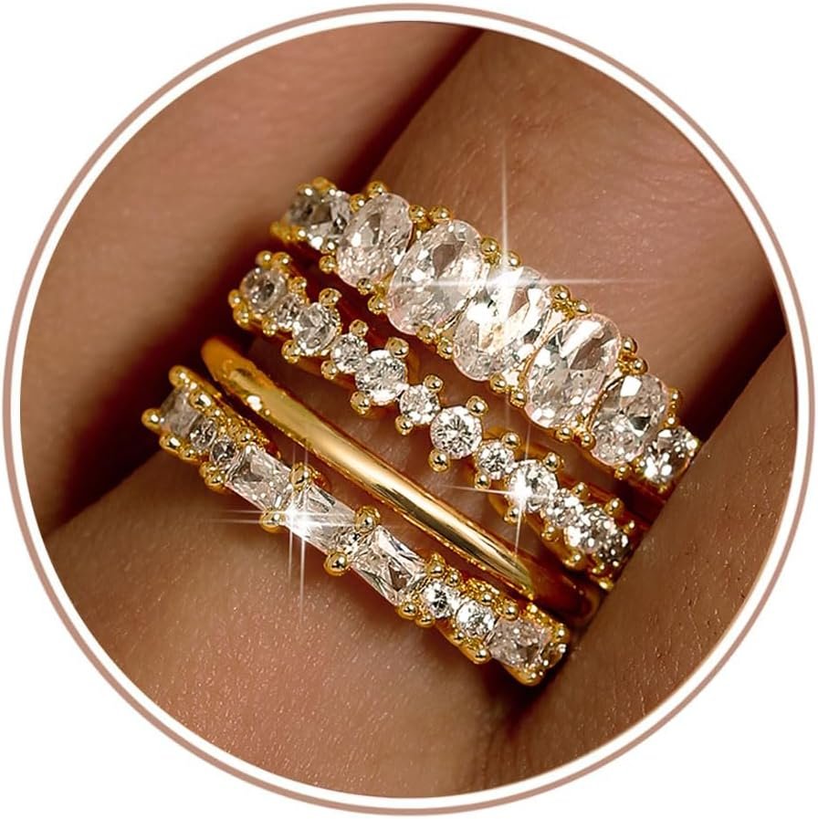 LOLIAS Gold Stackable Rings for Women Non Tarnish Engagement Wedding Bands
