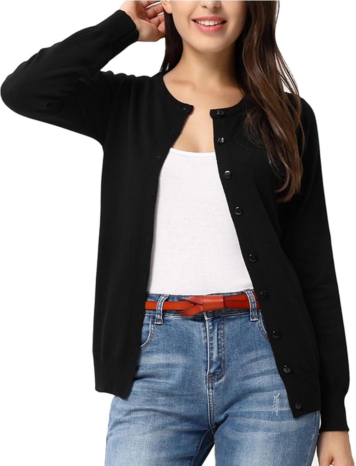 GRACE KARIN Knit Cardigan Sweaters for Women Lightweight Fall Outfits 2026 | Long Sleeve Button Up Sweaters, Crewneck Versatile Layering Cardigan, Fall Outfits Winter Clothes for Teacher Business Casual