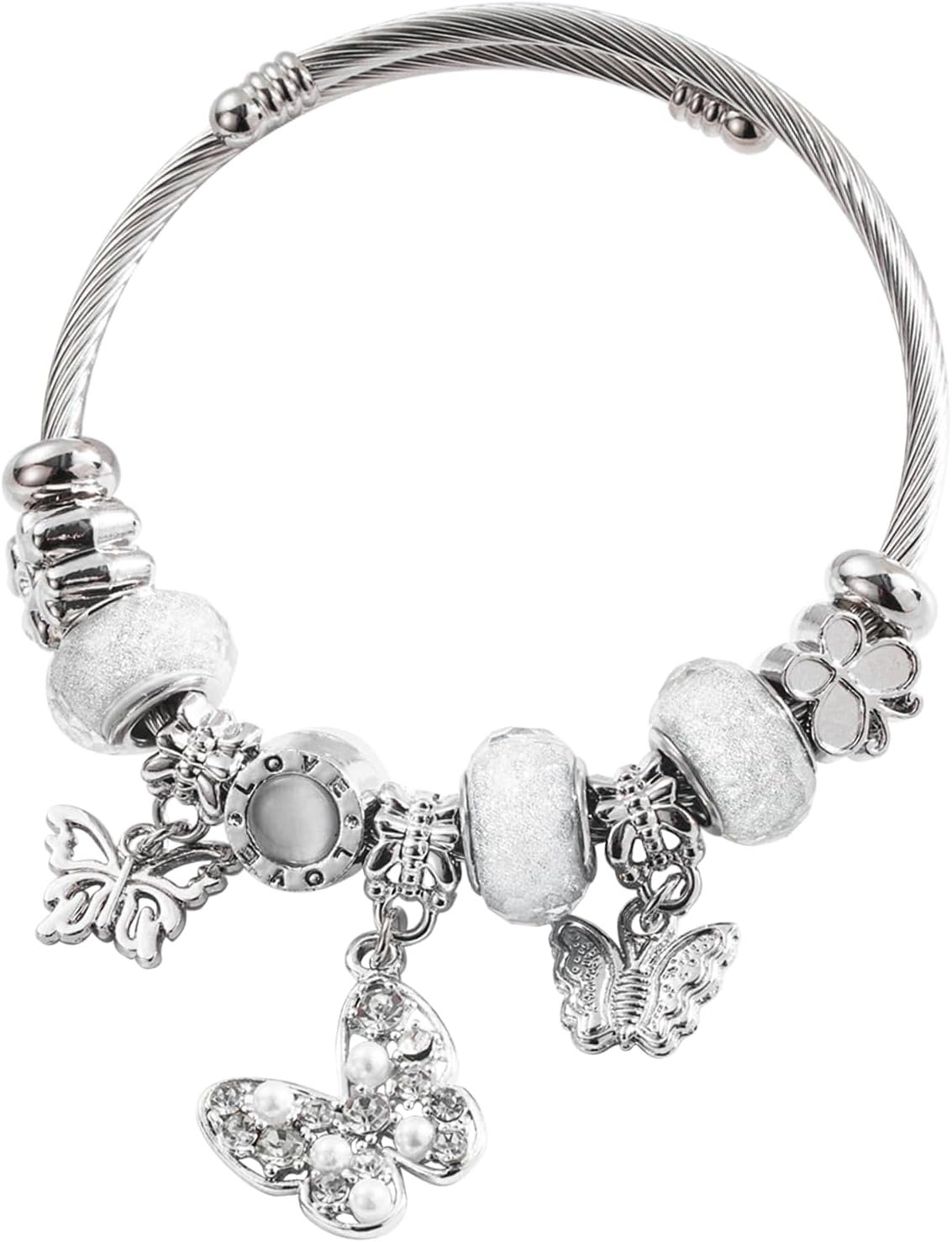 Silver Women Bracelets – Adjustable Charm Bracelets for Women Birthday Gifts Favors Titanium Steel Bracelet Bundle Jewelry Kit