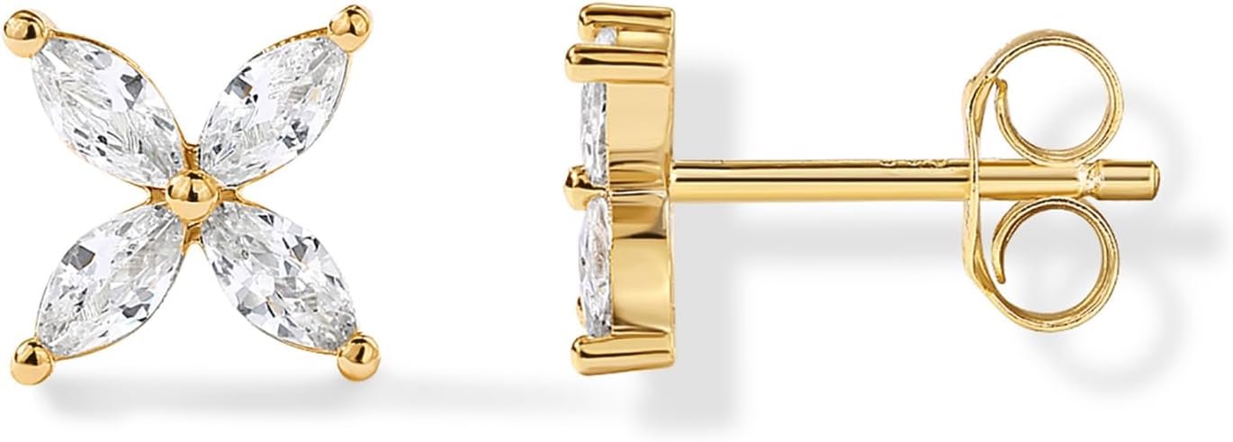 PAVOI 14K Gold Plated Dainty Stud Earrings for Women, CZ Earring Piercing