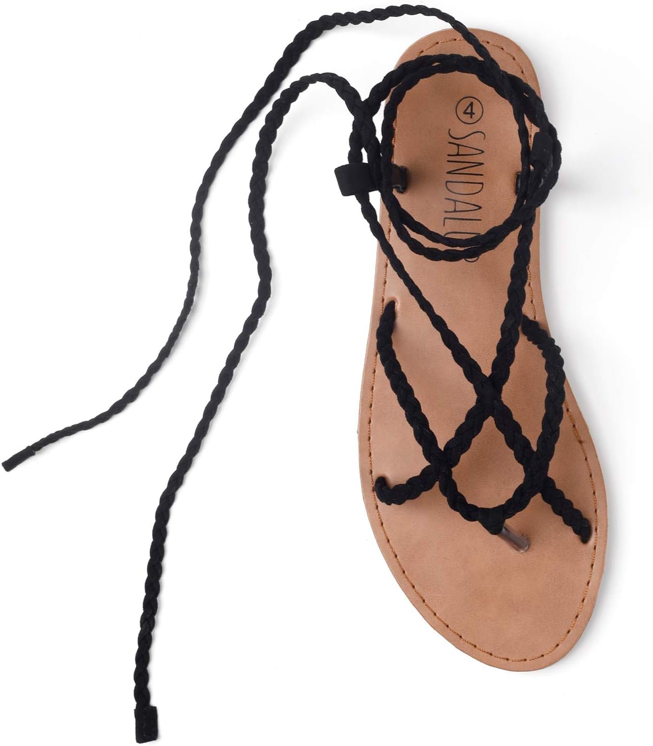 Trary Womens Woven Braided Lace Up Flat Sandals Strappy Gladiator Open Toe Tie Up Ankle Wrap Summer Cute Flats Comfortable Casual Beach Vacation Dressy Walking Shoes