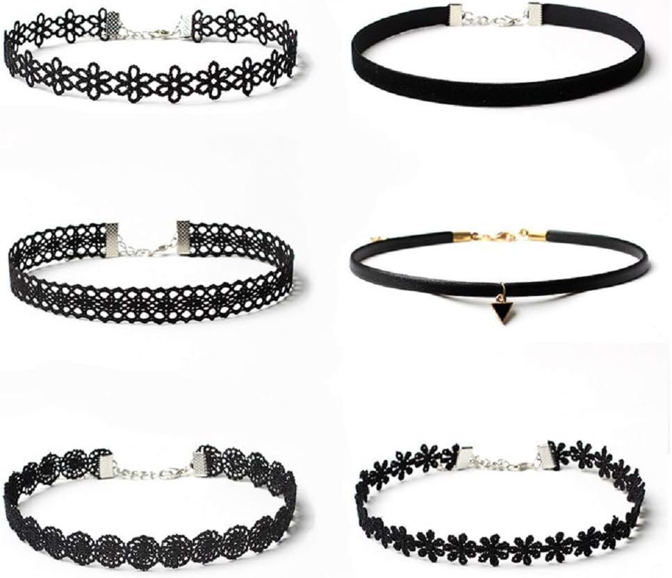 Maxforever 6 PCS Necklaces Black Velvet Choker Set Classic Gothic Tattoo Lace Chokers