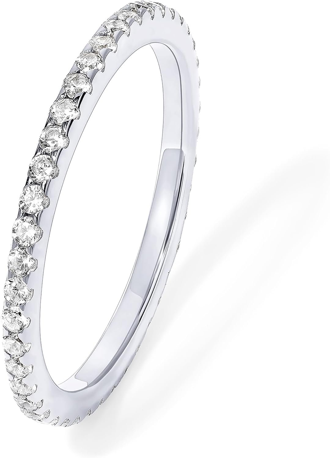 PAVOI 925 Sterling Silver Wedding Band for Women, 14K Gold Plated CZ Ring | Dainty Stackable Rings for Women, Cubic Zirconia Eternity Rings
