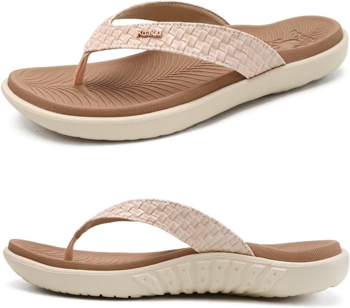 KuaiLu Womens Flip Flops Arch Support Yoga Mat Cushioned Thong Sandals