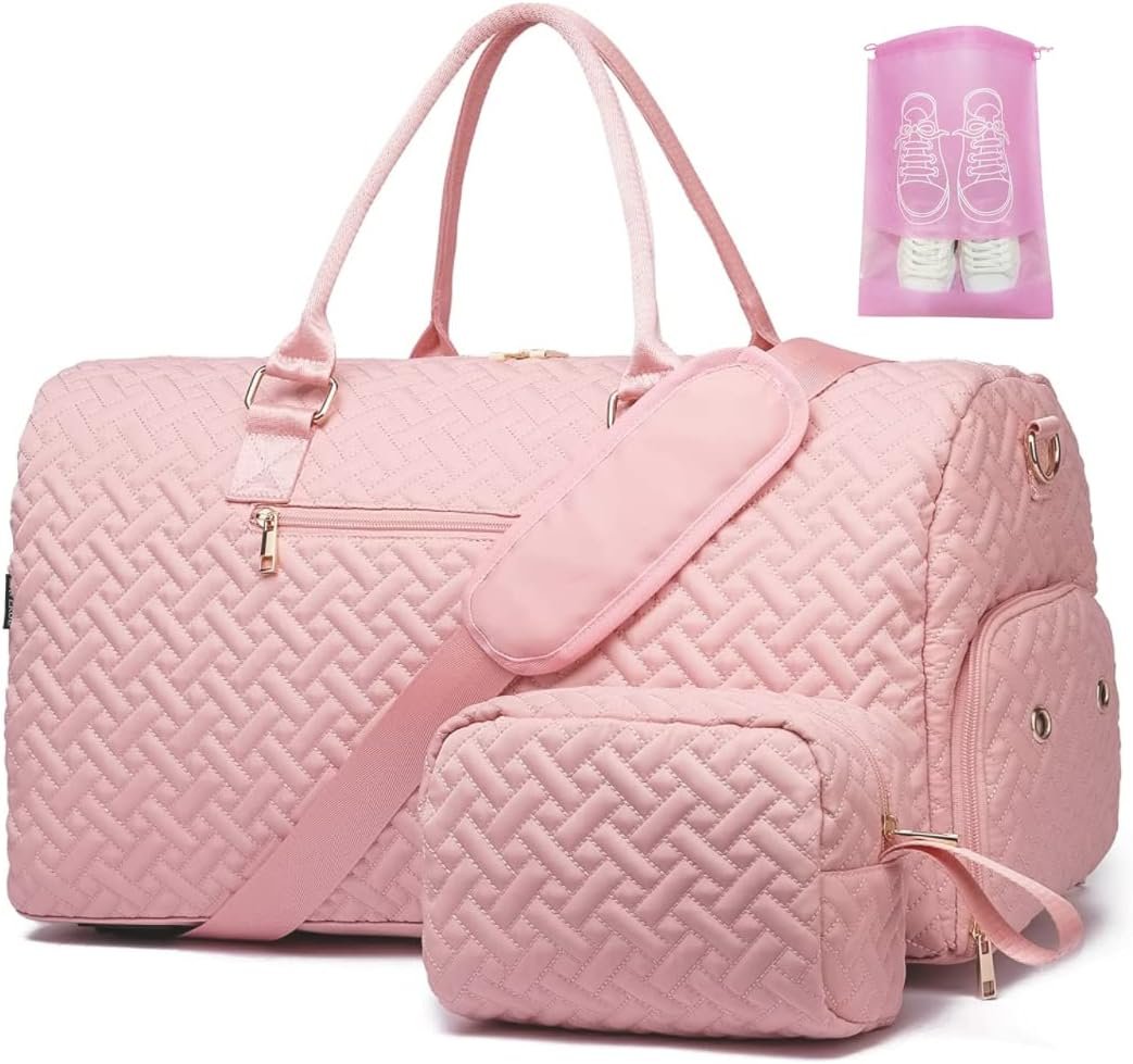 Duffle Bag for Travel, Weekender Bag with Shoe Compartment, Carry On Overnight Bag for Women with Toiletry Bag,Gym Bag with Wet Pocket, Hospital Bags for Labor and Delivery