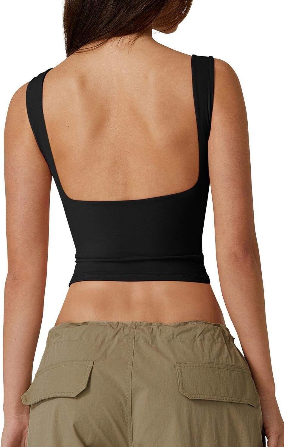 QINSEN Women’s Sexy Open Back Sleeveless Crop Tank High Neck Slim Fit Cropped Tee Shirt Y2k Tops