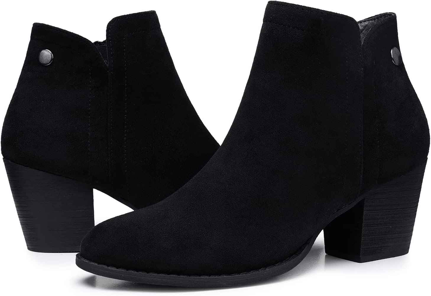 SHIBEVER Women’s Ankle Boots Heel: Chunky Low Heeled Almond Toe Booties