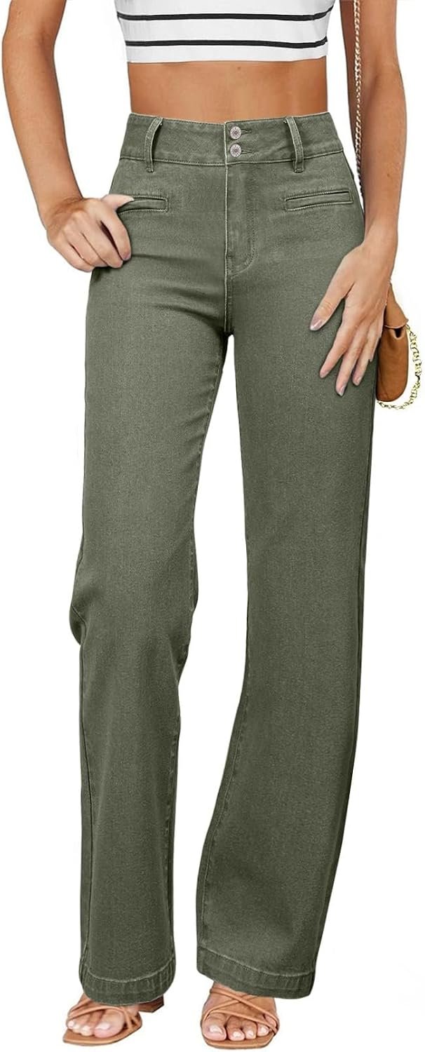 Sidefeel Jeans for Women High Waisted Straight Leg Denim Pants | Soft Stretchy Denim, Dual Button Closure, Full Length, Relaxed Fit Wide Leg Jeans with Pockets, Dressy Casual Wear