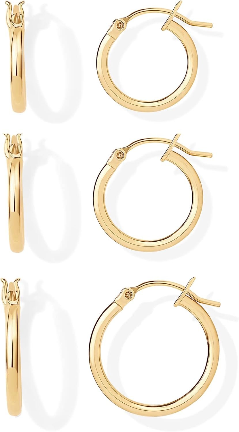 PAVOI 18K Gold Plated Small Hoop Earrings for Women, Earrings Piercing Pack