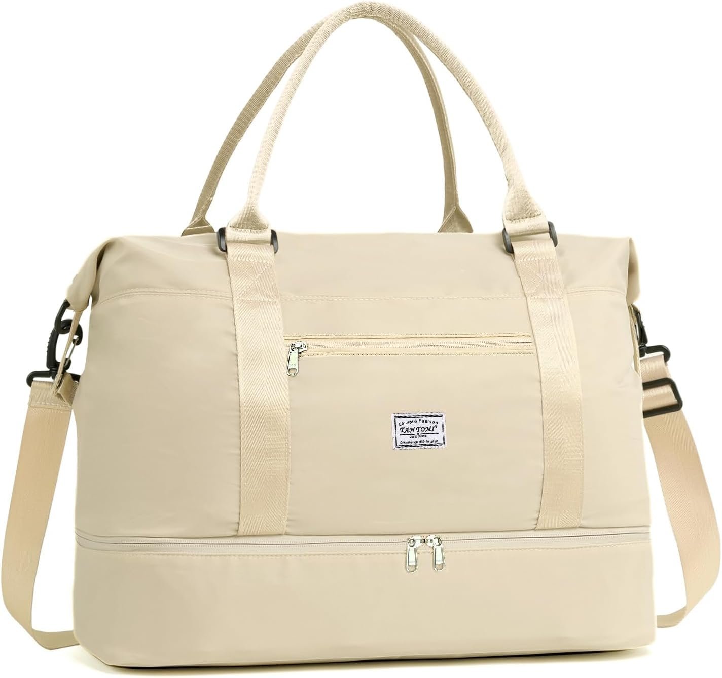 TANTOMI Travel Duffle Bag for Women Personal Item Travel Bag with Shoes Compartment, Weekender Overnight Bag Carry On Duffle Bag Tote Gym Bag for Travel, Sports, Hospital, Dance, Beige