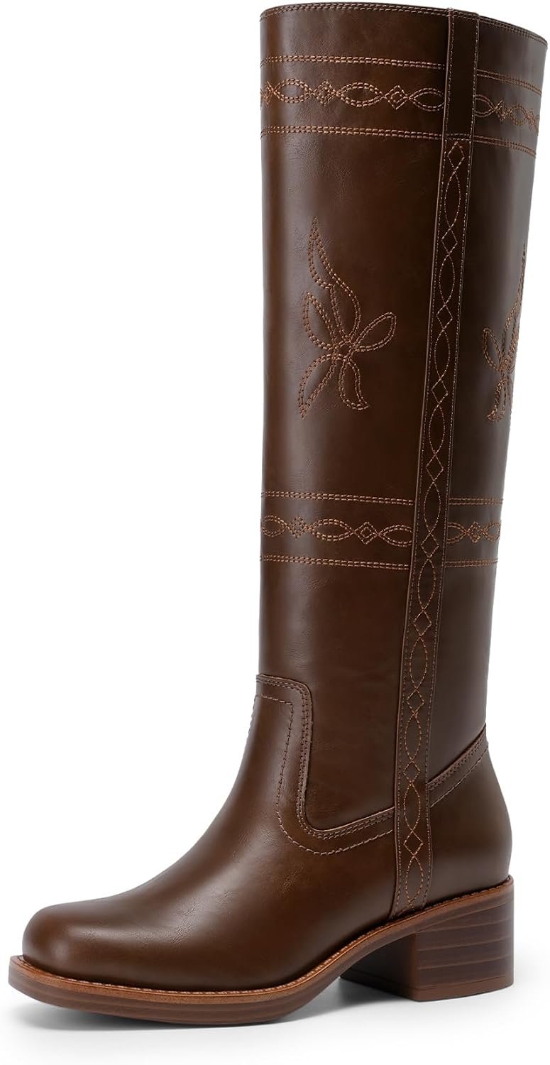 DREAM PAIRS Women’s Stitching Vintage Knee High Boots