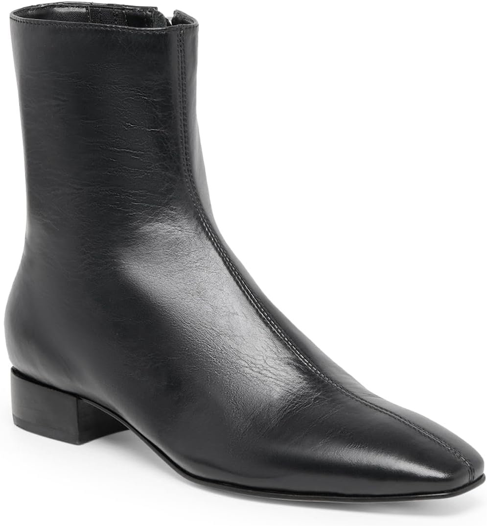 Coutgo Womens Ankle Boots Chunky Low Heel Square Toe Zipper Dress Booties