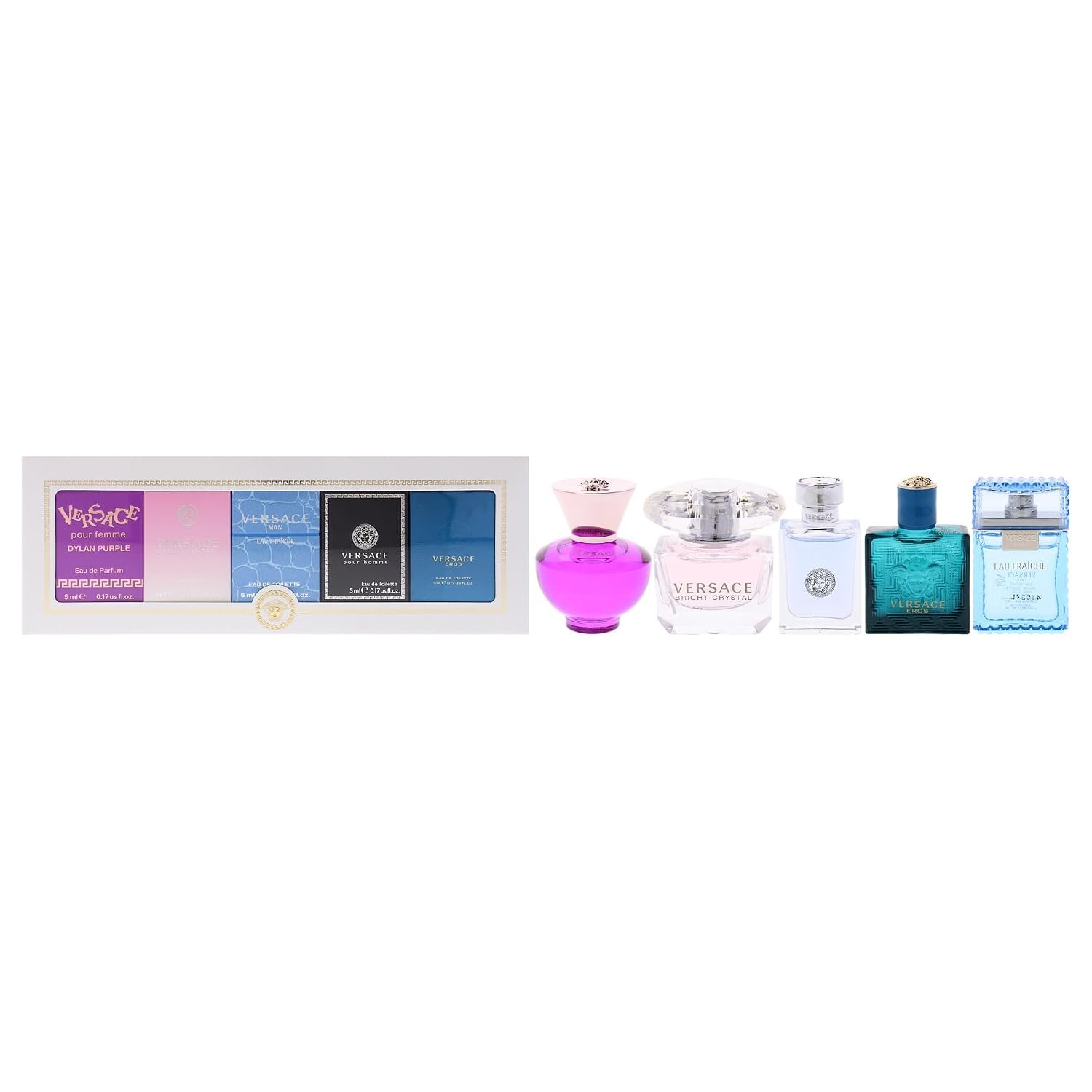 Versace Perfume Collection – Eros, Bright Crystal, Dylan Blue & More 5 Piece Set