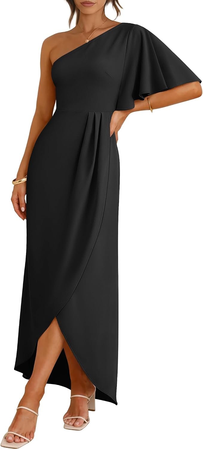 ANRABESS Women One Shoulder Formal Wedding Guest Dress