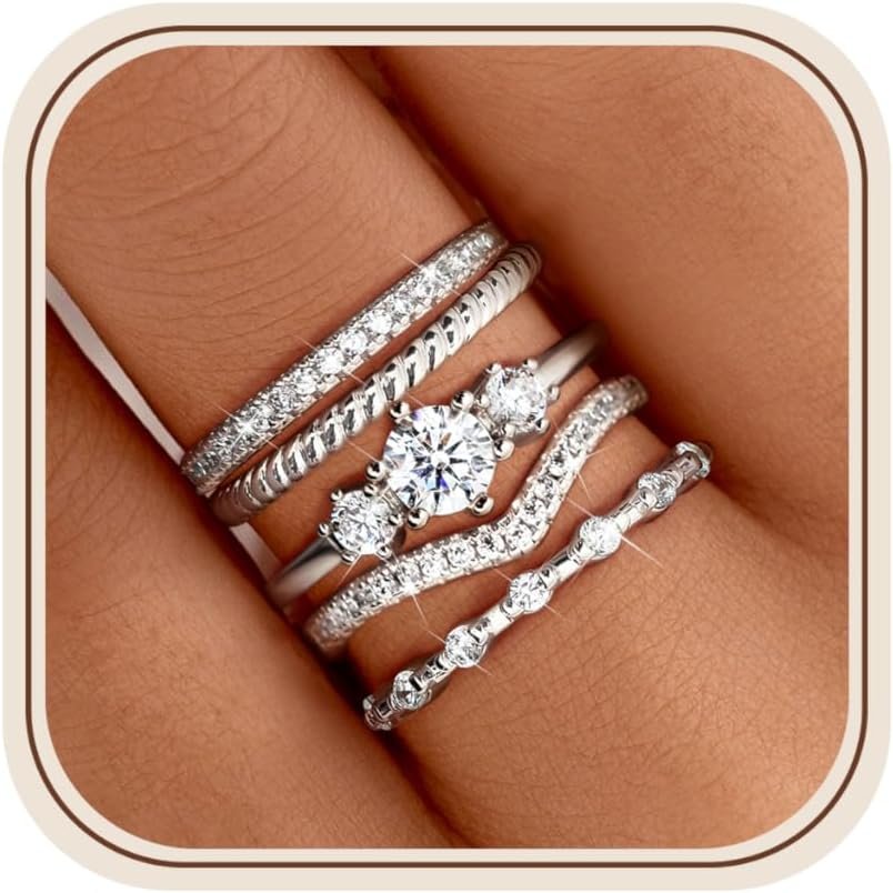 Florideco 14K Gold Plated Stackable Rings for Women Non Tarnish Size 5-10 | Minimalist Cubic Zirconia Thumb Ring Set,Dainty Knuckle Ring,Trendy Statement Stacking Rings Set