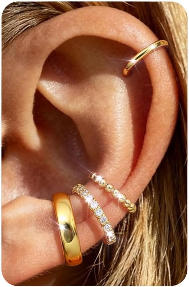 4Pairs 14K Gold Plated Ear Cuff Earrings for Women Non Piercing Jewelry