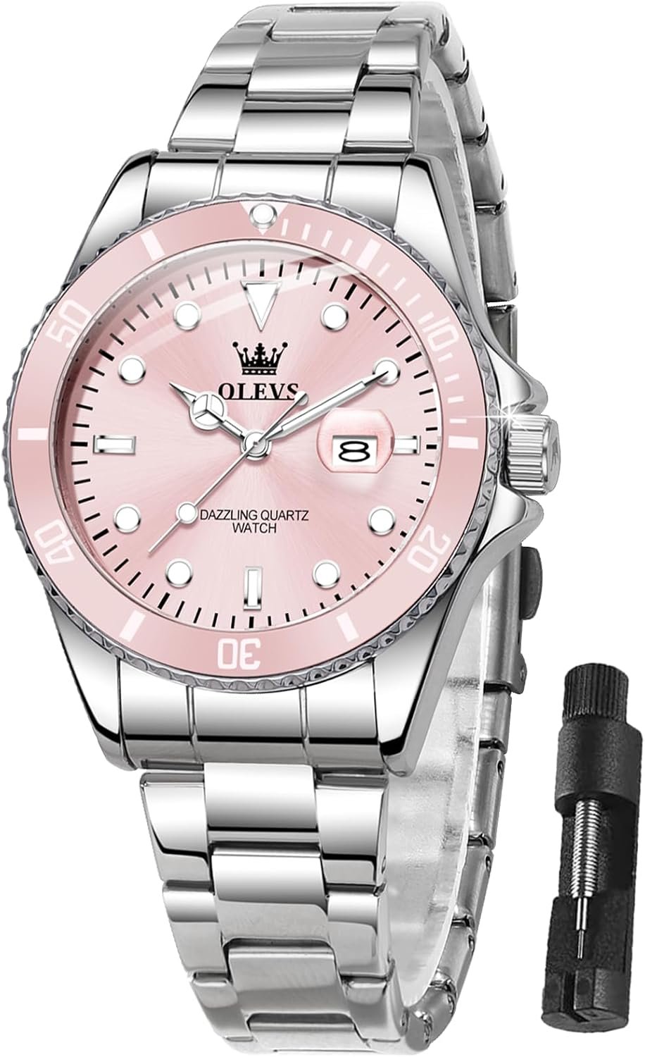 OLEVS Watches for Women Waterproof Luxury Stainless Steel for Medium Wrist
