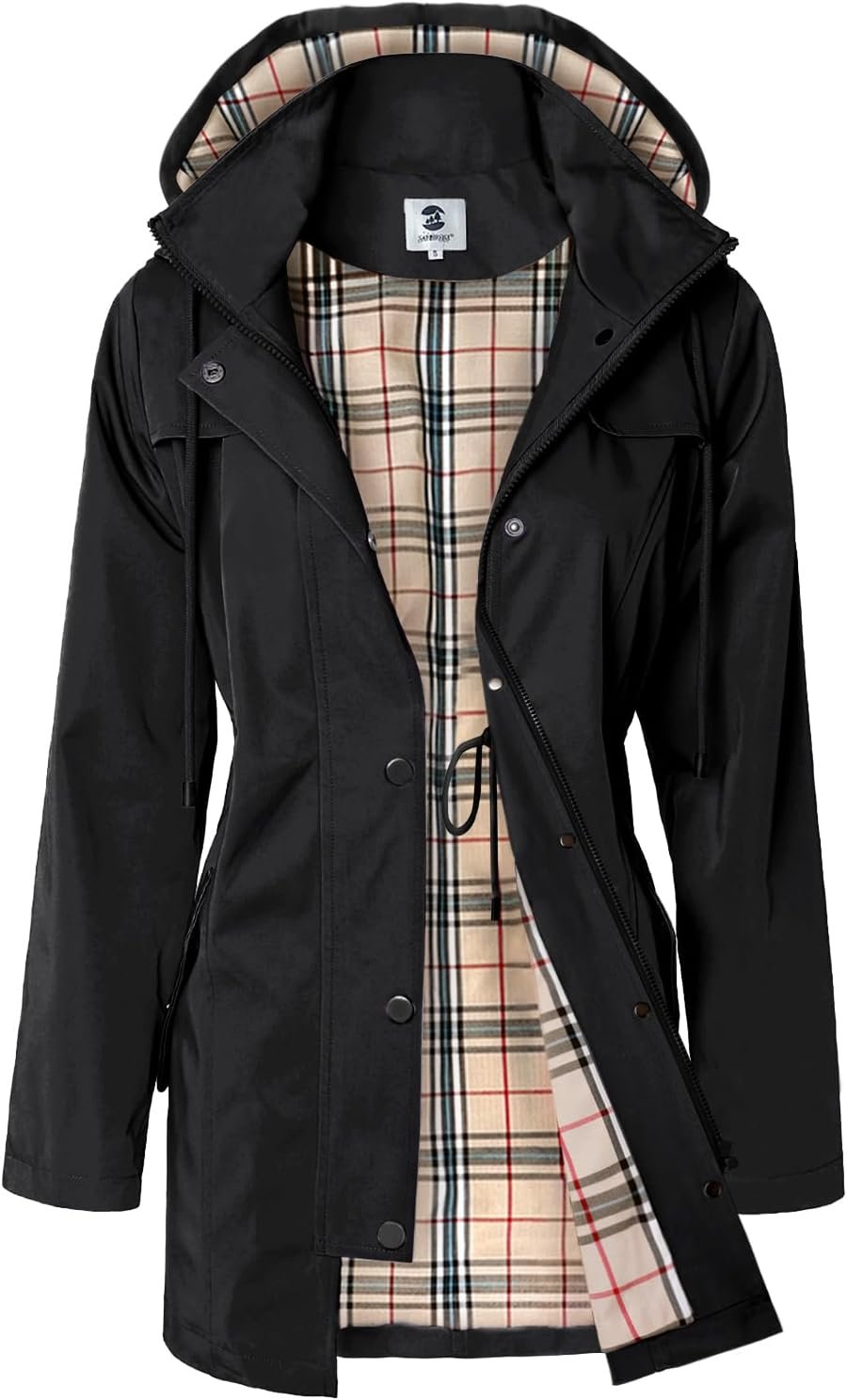SaphiRose Women’s Long Hooded Rain Jacket Outdoor Raincoat Windbreaker