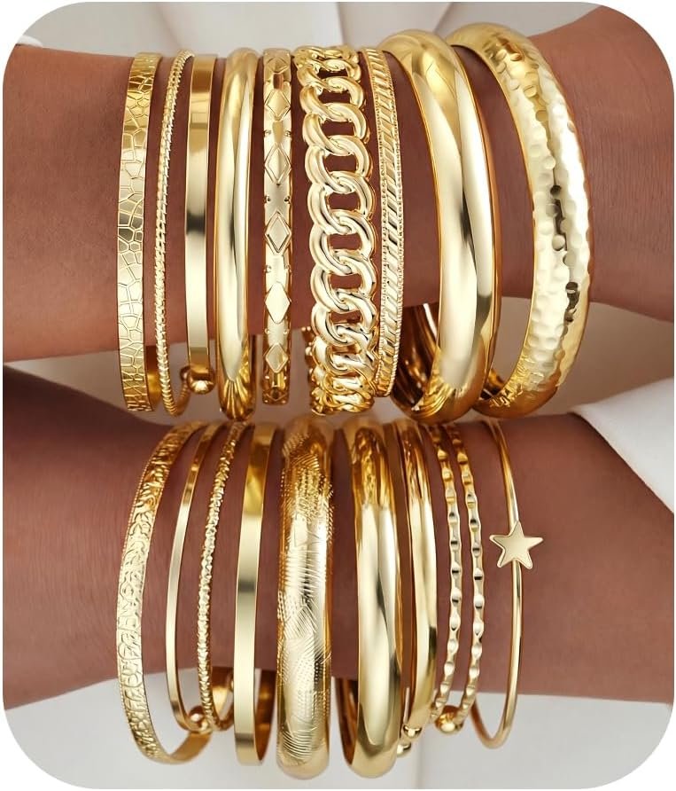 ÌF ME Gold Bangle Bracelets for Women, 19Pcs Multi Stackable Bangles Set