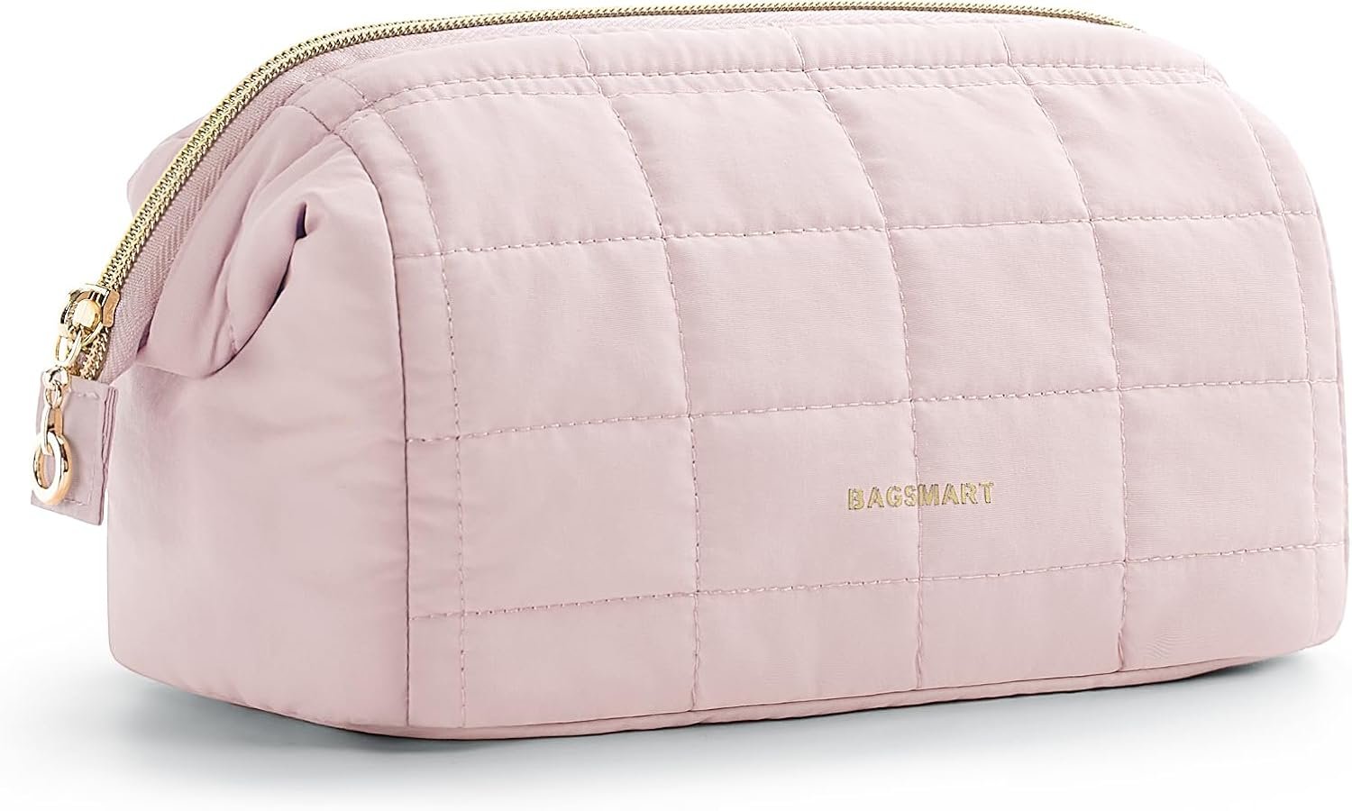 BAGSMART Makeup Bag Travel Toiletry Bag, Wide-open Zipper Pouch, Pink | Puffy Padded, Travel Essentials, Make Up Bag, For Women, Makeup Organizer, Toiletries Accessories Brushes