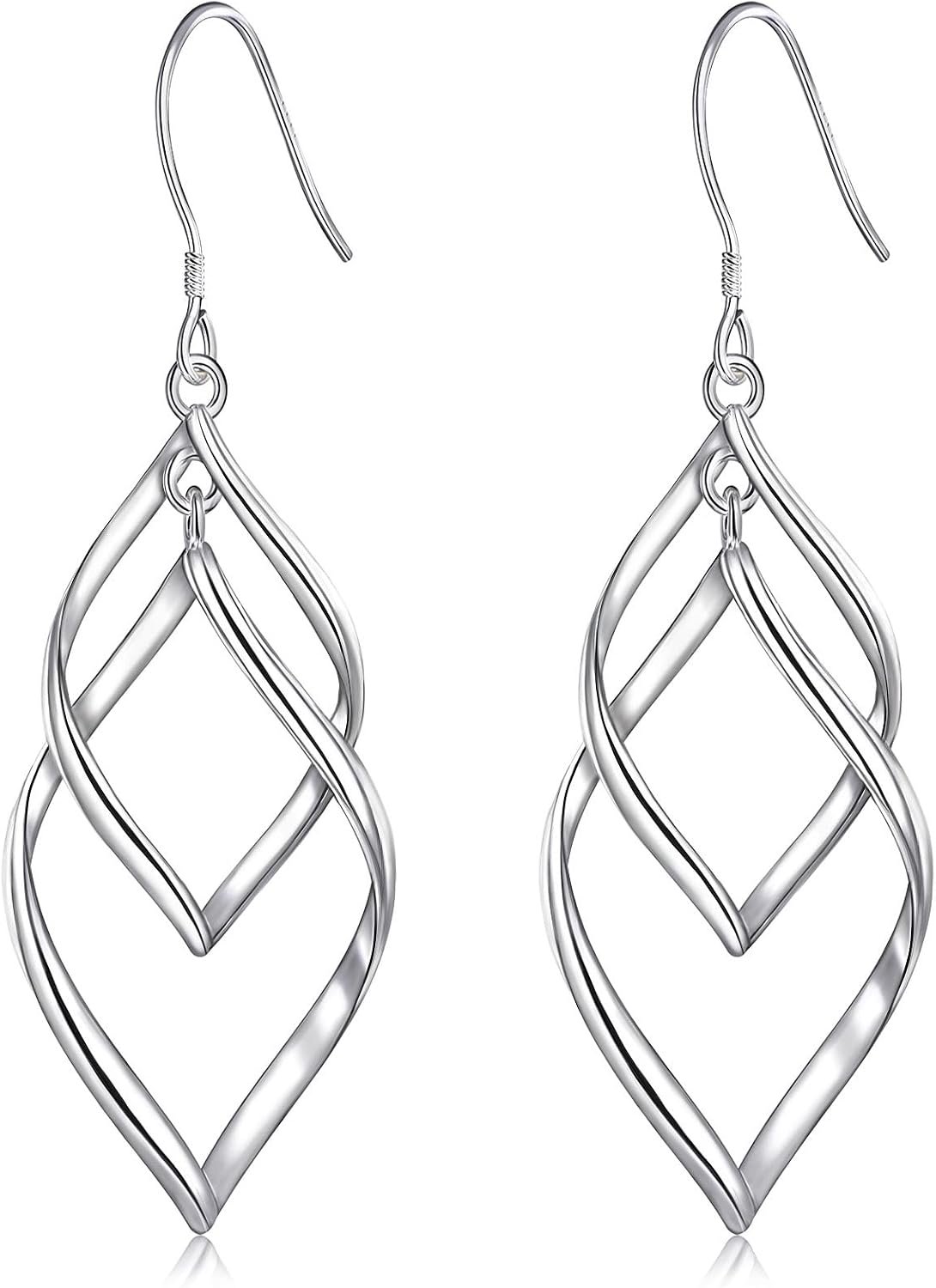Sterling Silver Dangle Earrings for Women, 14k Gold Plated Double Linear Drop Statement Earrings Anniversary Birthday Gifts for Women