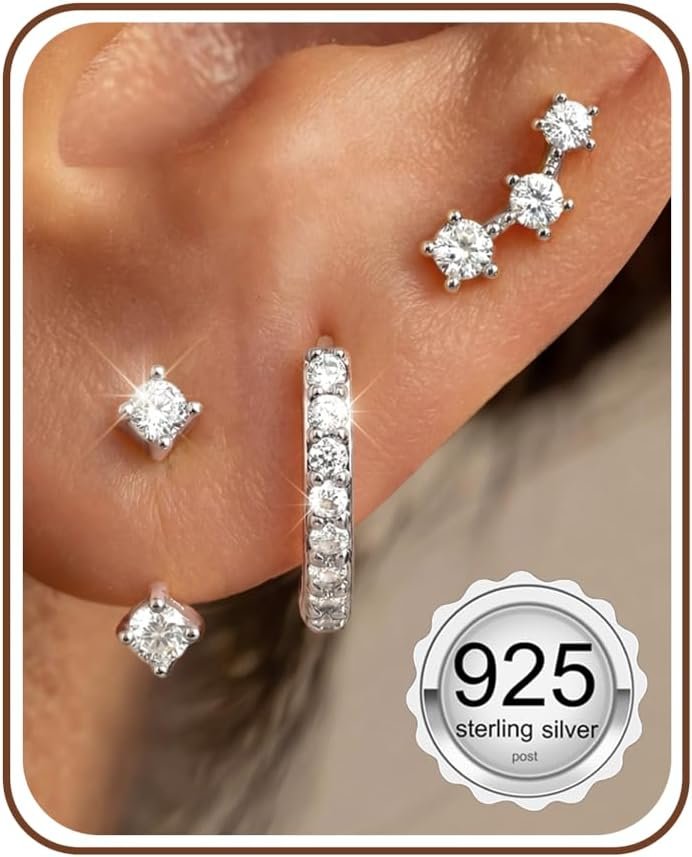 FIASASO Sterling Silver Earrings for Women Hypoallergenic Stud Hoop Earring