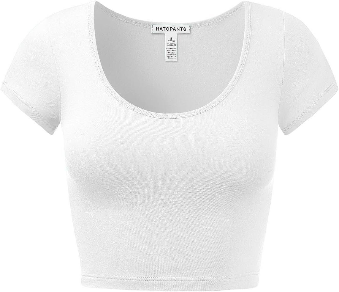 Women’s Cotton Crop Tops Short Sleeve Scoop Neck Stretchy Casual Shirt
