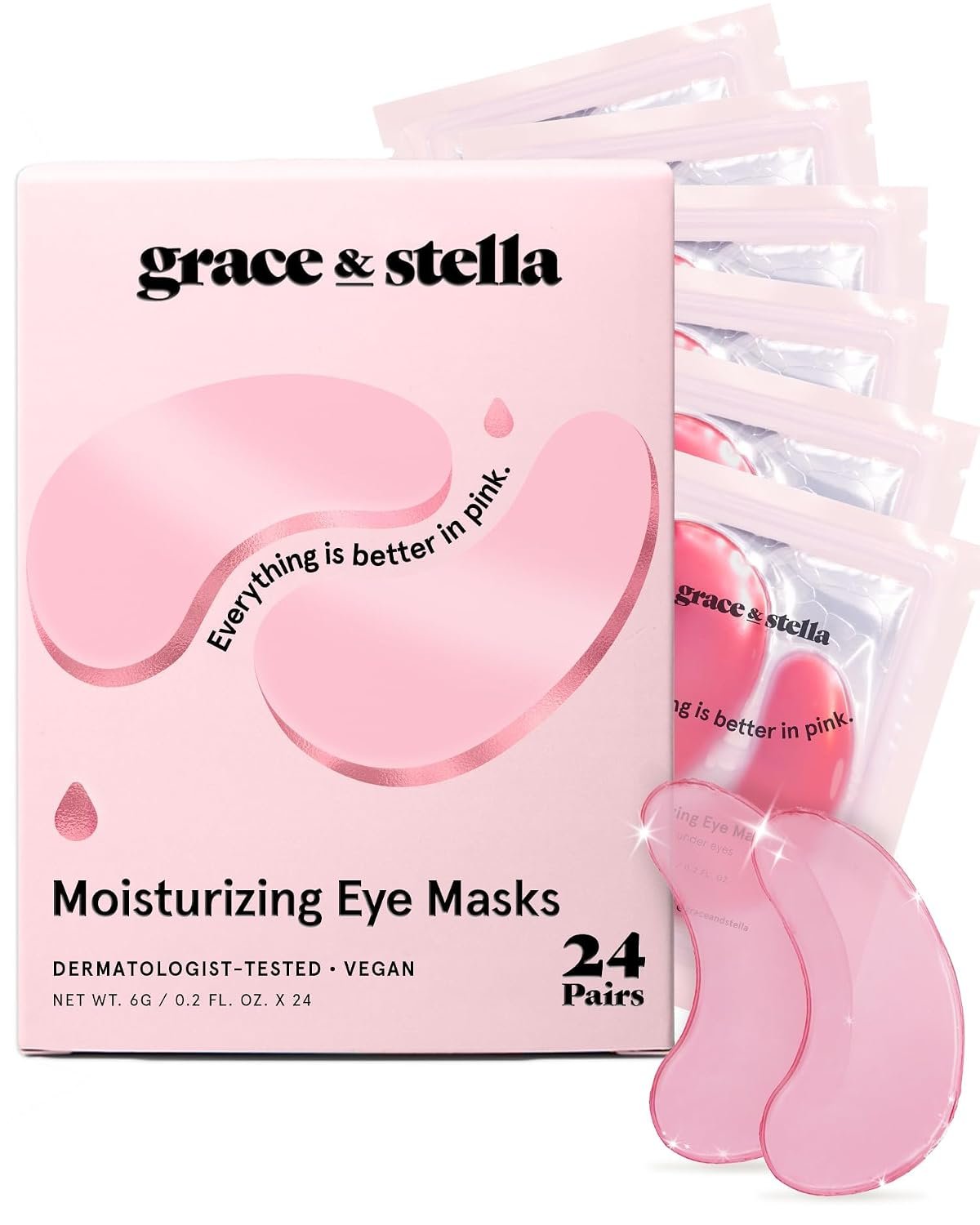 grace & stella Award Winning Under Eye Mask – Gifts for Women – Reduce Dark Circles, Puffy Eyes, Wrinkles, Under Eye Patches – Birthday, Bachelorette Party Favors – Vegan Self Care (24 Pairs, Pink)