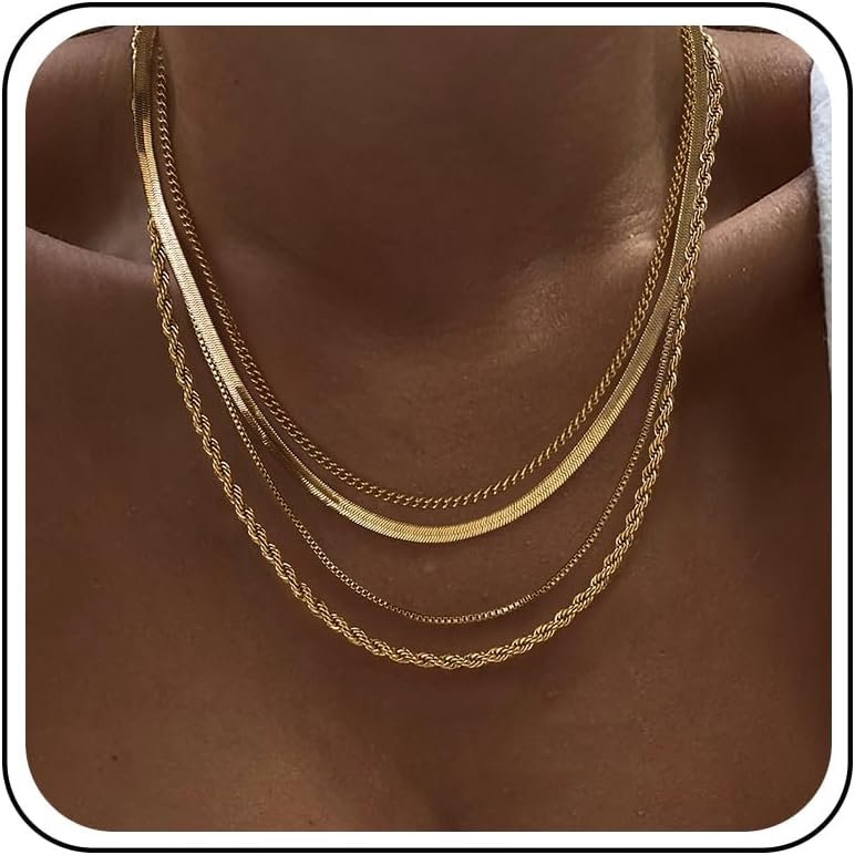 Tewiky Layered Necklaces for Women 14k Gold Plated Chain Necklace Set