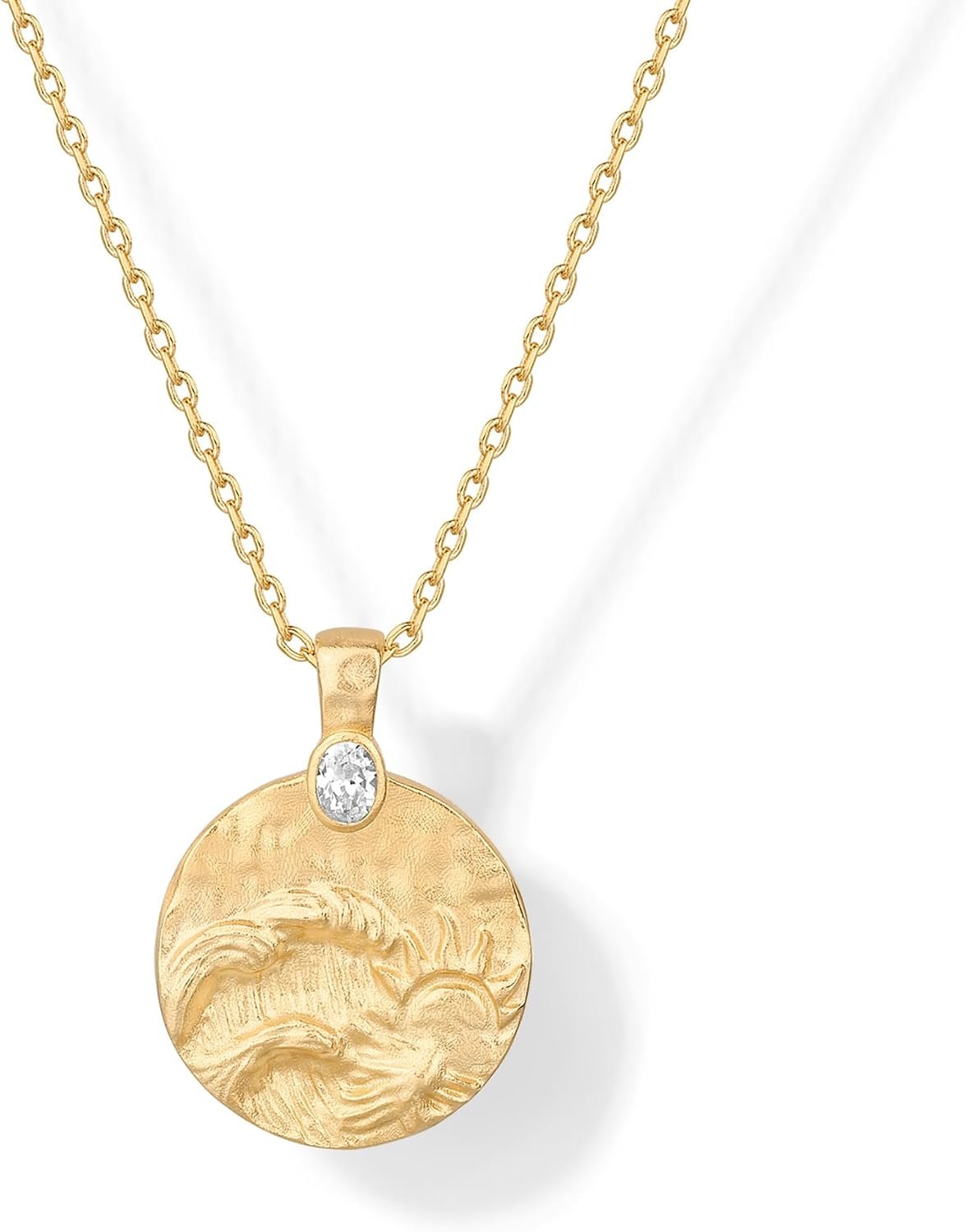 PAVOI 14K Gold Plated Engraved Mantra Coin Pendant Necklace for Women