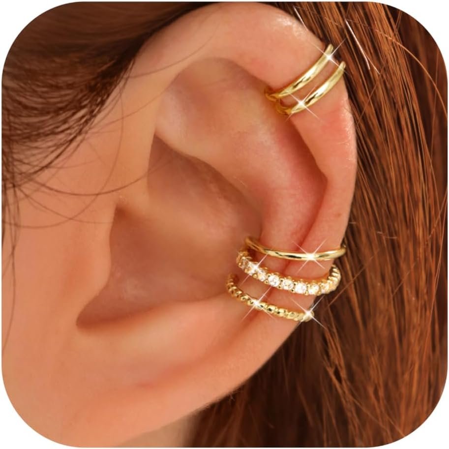 LOLIAS 4 Pairs Ear Cuffs Non Piercing – 14K Gold Plated Ear Cuff Earrings for Women Ear Cuff for Non Pierced Ears Clip on Cartilage Earring Adjustable Fake Earrings Set