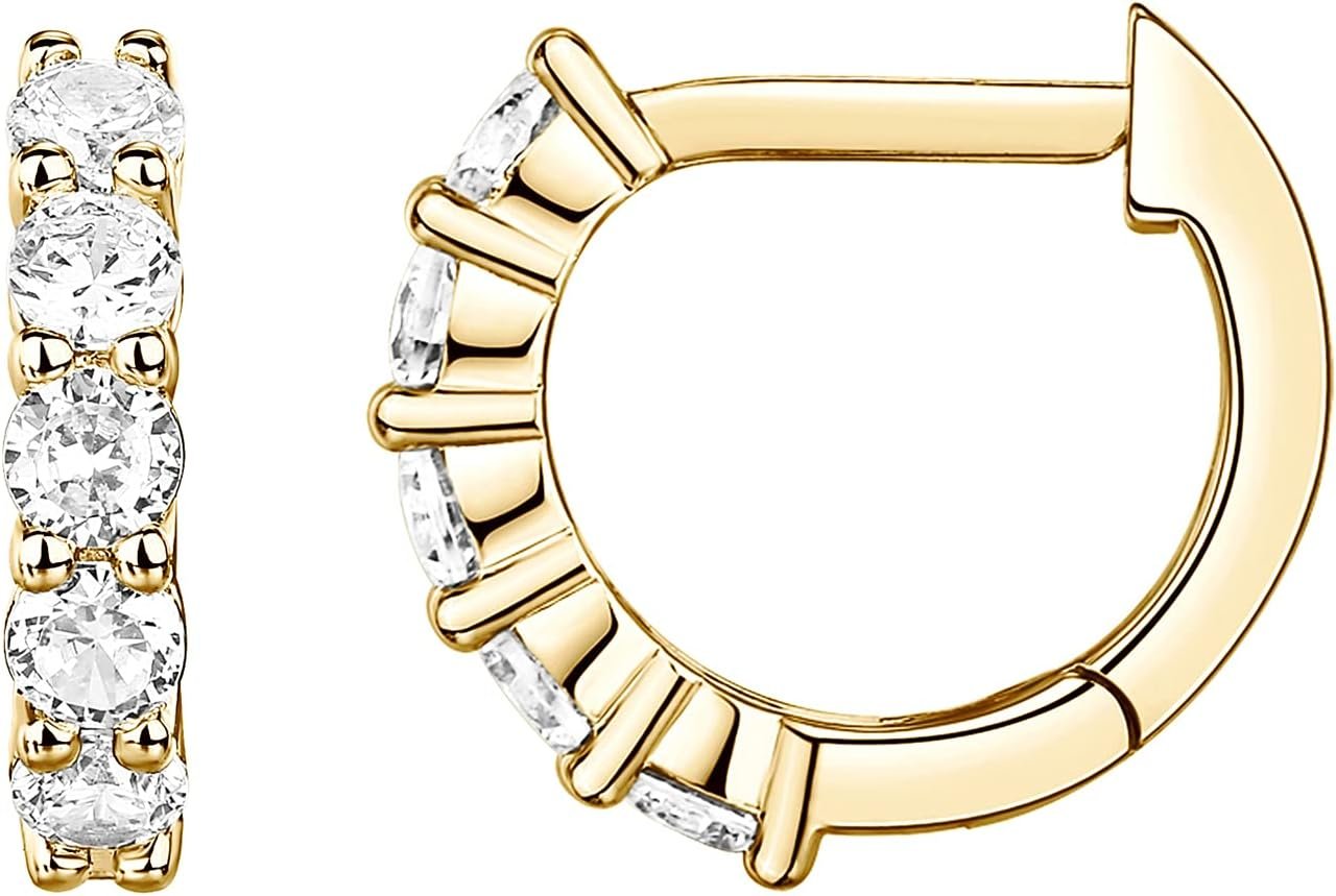 PAVOI 14K Gold Plated Dainty Cubic Zirconia Huggie Hoop Earrings for Women