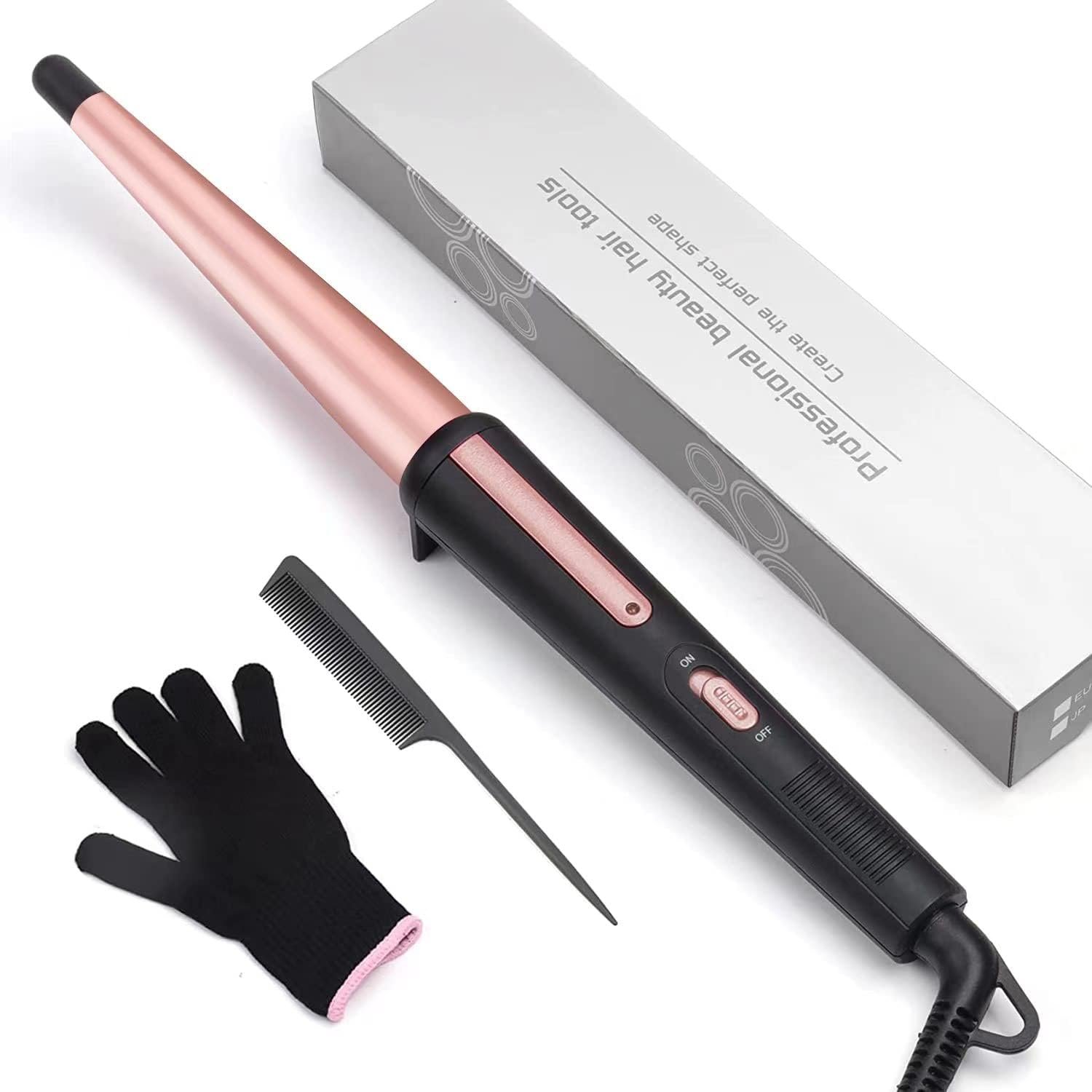 JAETON Hair Curling Iron Wand 0.5-1″,210℃ for Classic Curls&Natural Waves