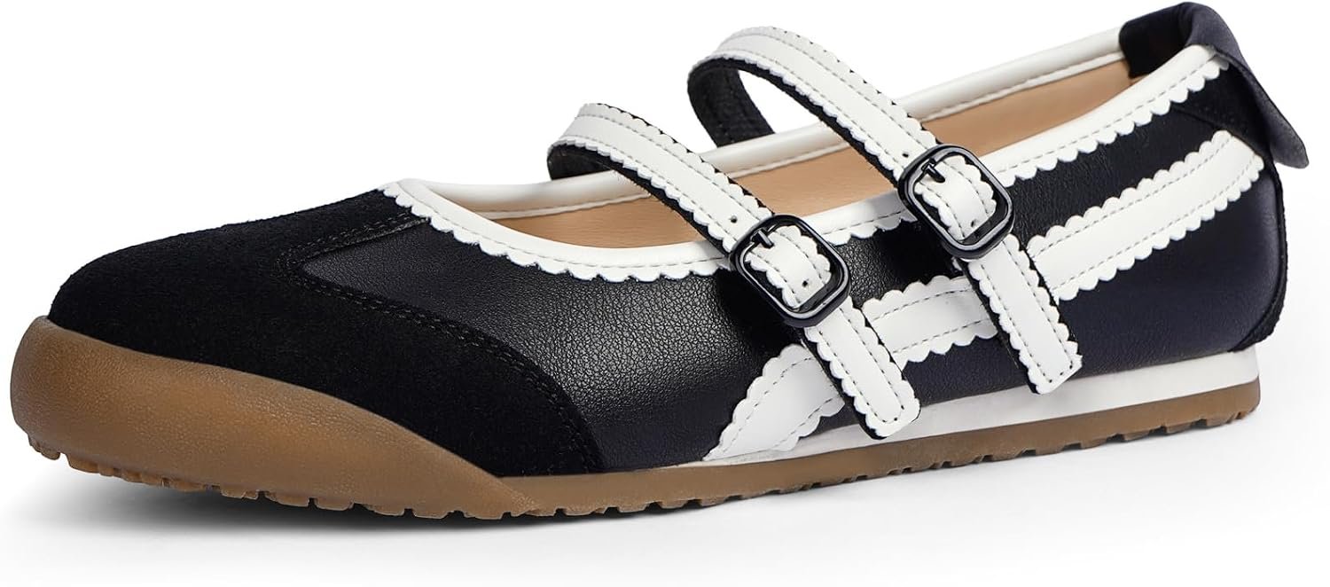 Tigeridea Mary Jane Sneakers Two Strap Rounded Toe Ballet Flats for Women