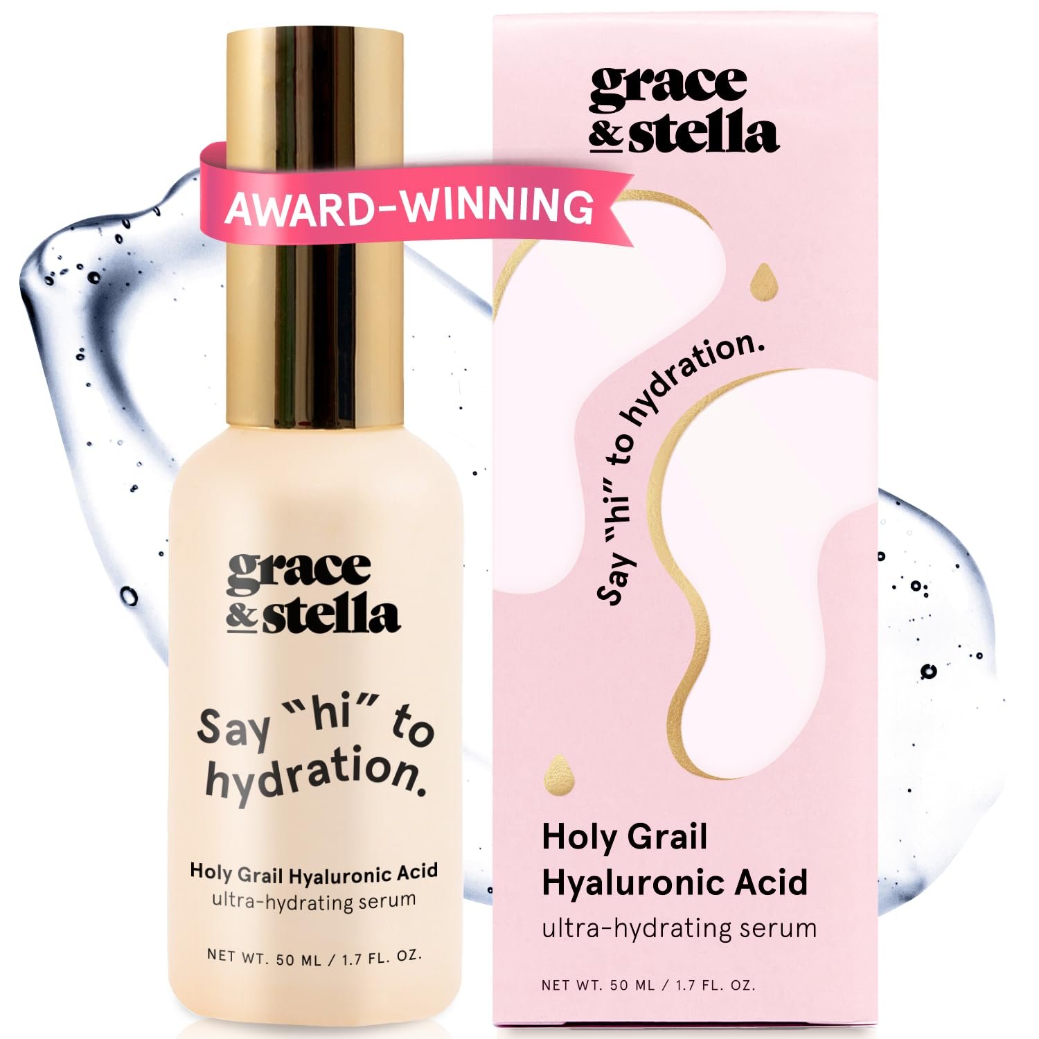 grace & stella Award Winning Hyaluronic Acid Serum (50ml/1.7 fl oz) Hydrating Hyaluronic Acid Serum for Face – Acido Hialuronico for Women – Remove Fine Lines, Wrinkles, Anti Aging – Vegan Skincare | Hydrating Hyaluronic Acid Serum for Face – Acido Hialuronico for Women – Remove Fine Lines, Wrinkles, Anti Aging – Vegan
