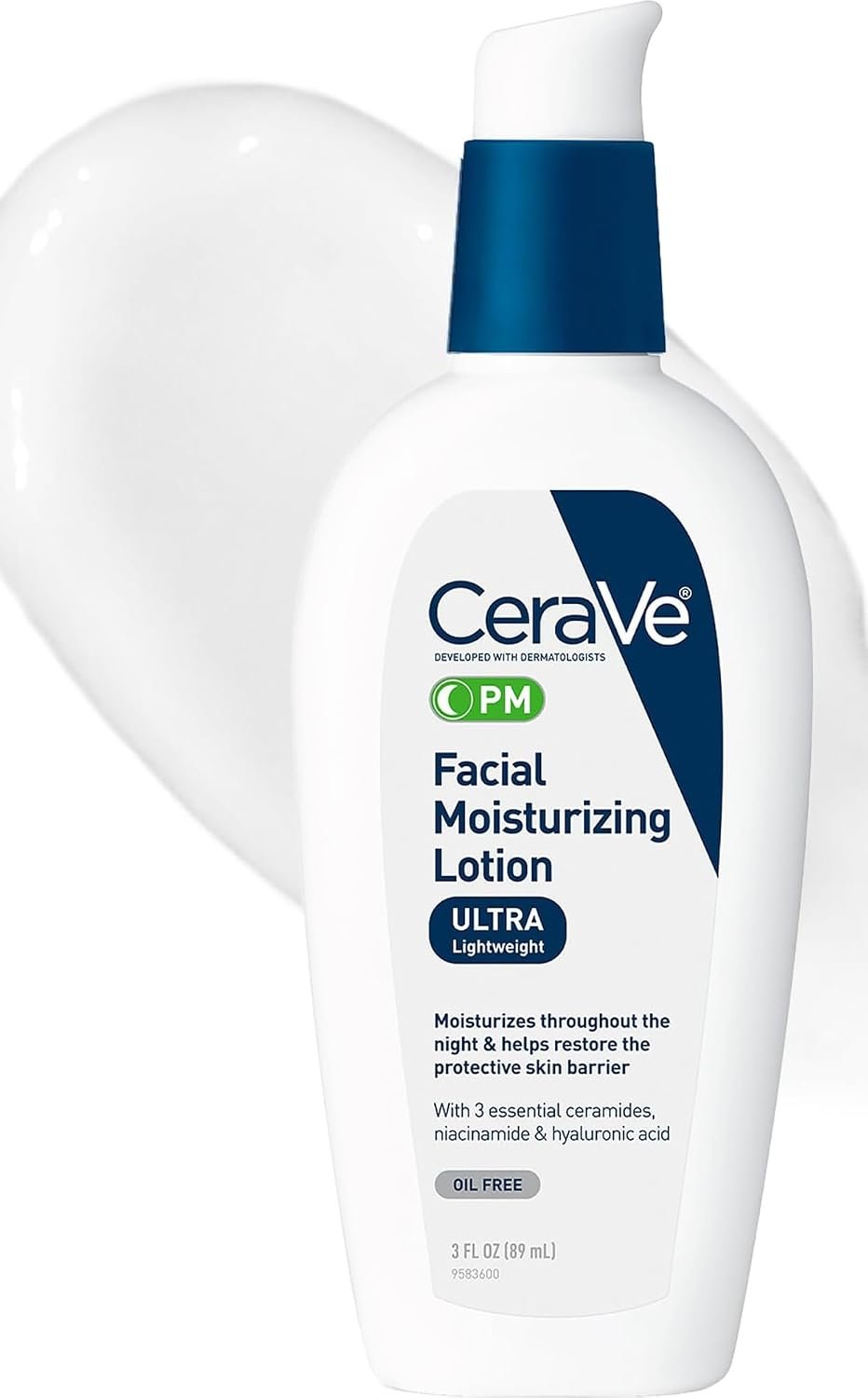 CeraVe PM Facial Moisturizing Lotion, Skin Care for Dry Skin, Oil-Free, 3oz | Skin Care with Hyaluronic Acid & Niacinamide, Face Moisturizer For Men & Women, Skin Barrier Repair, Daily Oil-Free Lotion