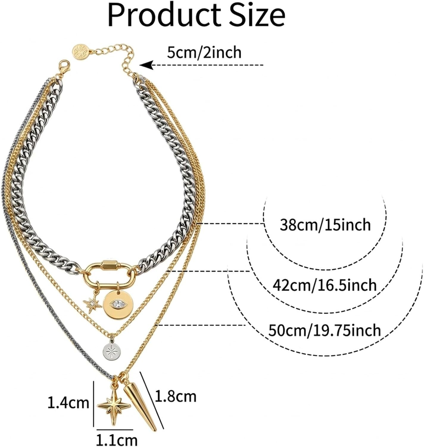 QCWN Gold Layered stacked Necklaces for women 3PS Chunky Statement Necklaces Stack Mixed Metal Charm Necklace for Women Trendy Coin Jewelry Gift for Her Gifts